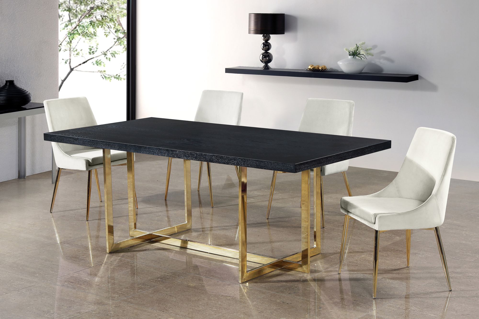 Karina Velvet Dining Chair with Polished Gold Metal Frame