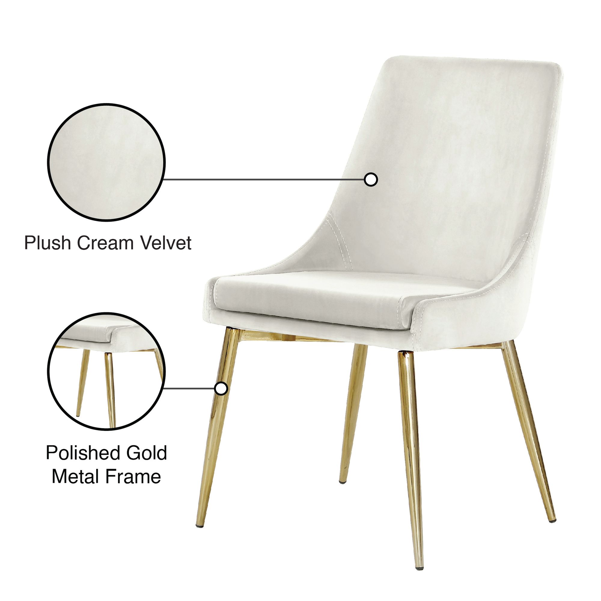Karina Velvet Dining Chair with Polished Gold Metal Frame