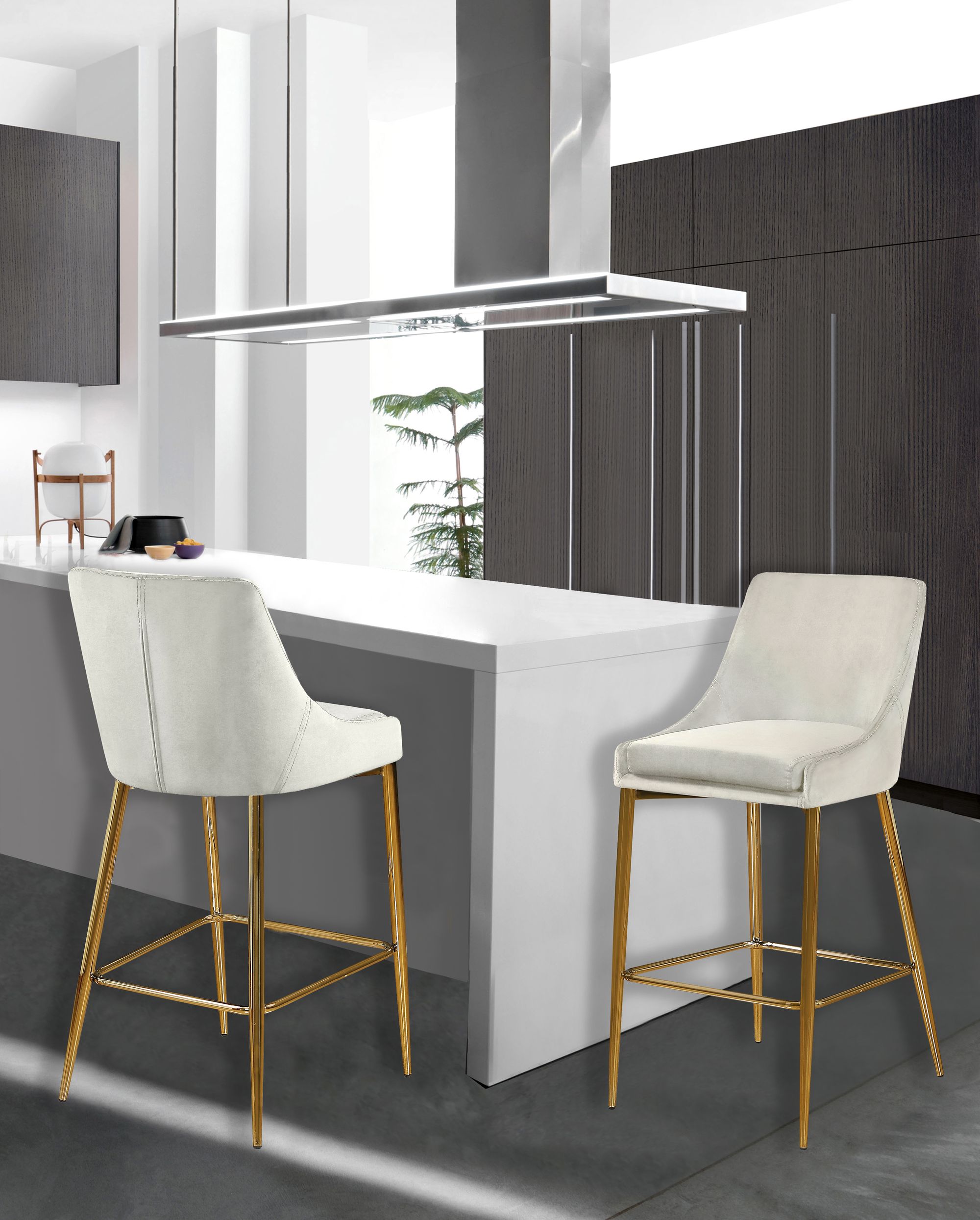 Karina Velvet Counter Stool with Polished Gold Metal Frame
