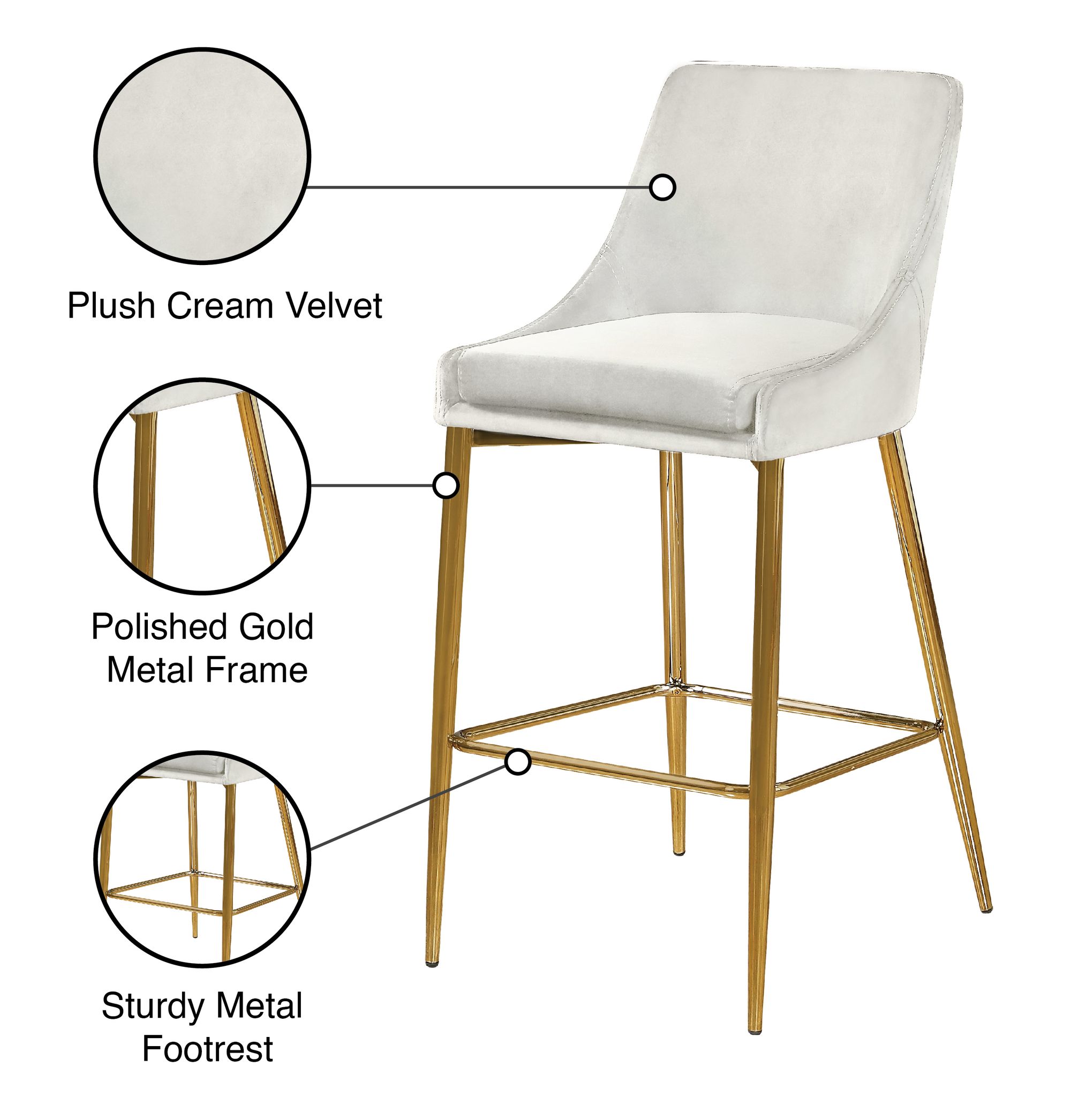 Karina Velvet Counter Stool with Polished Gold Metal Frame