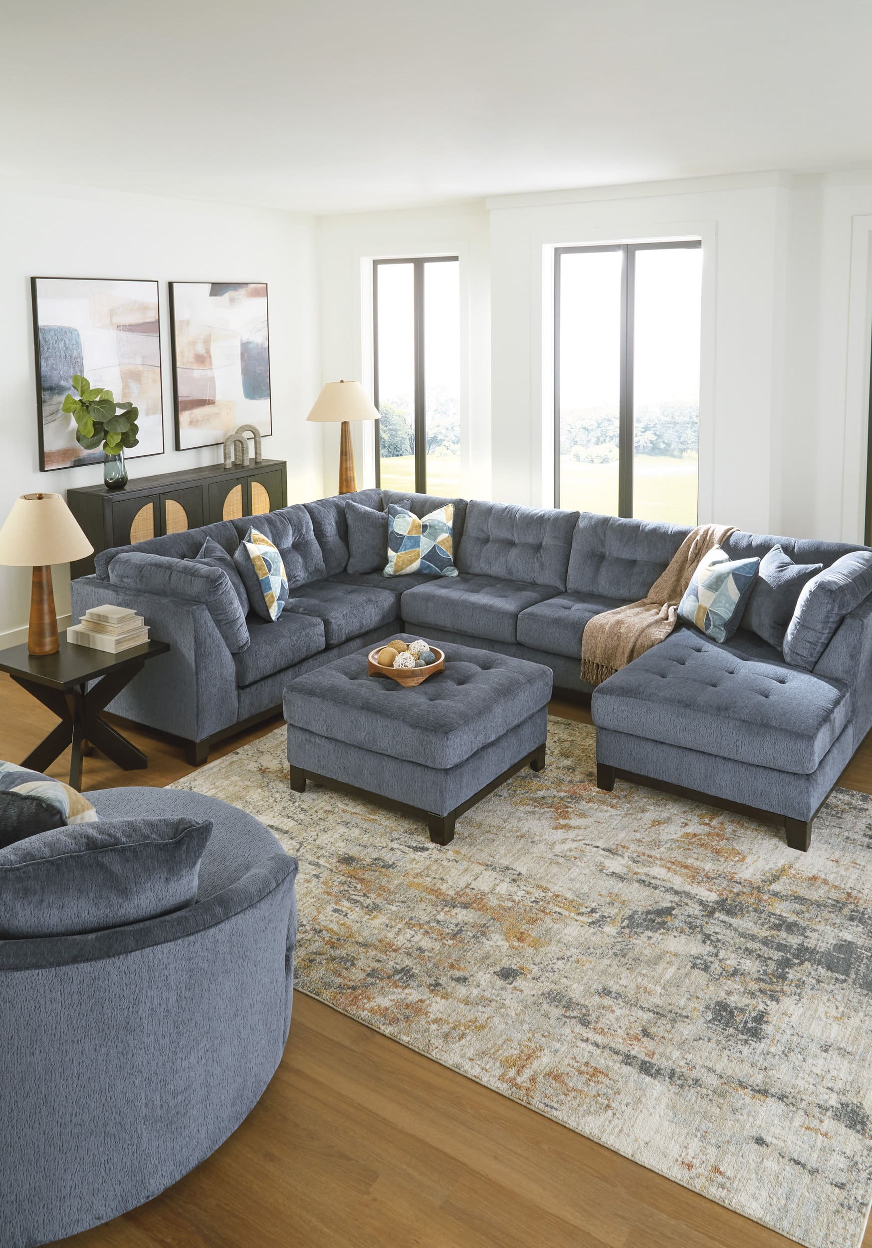 Maxon Place 40" Square Oversized Accent Ottoman - Navy Blue Polyester