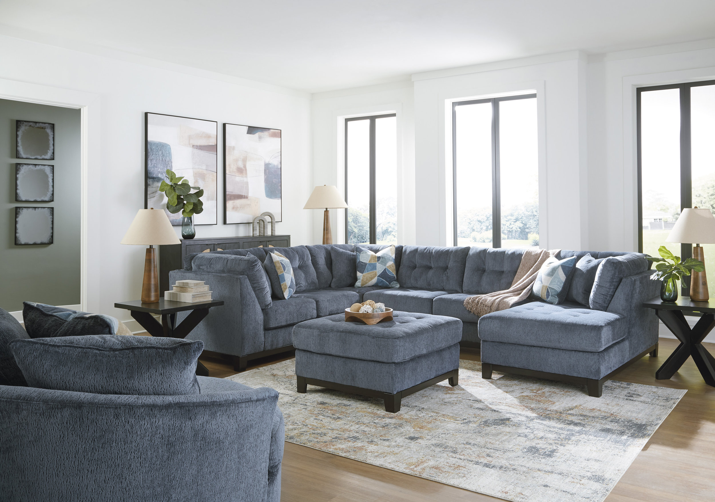 Maxon Place 40" Square Oversized Accent Ottoman - Navy Blue Polyester
