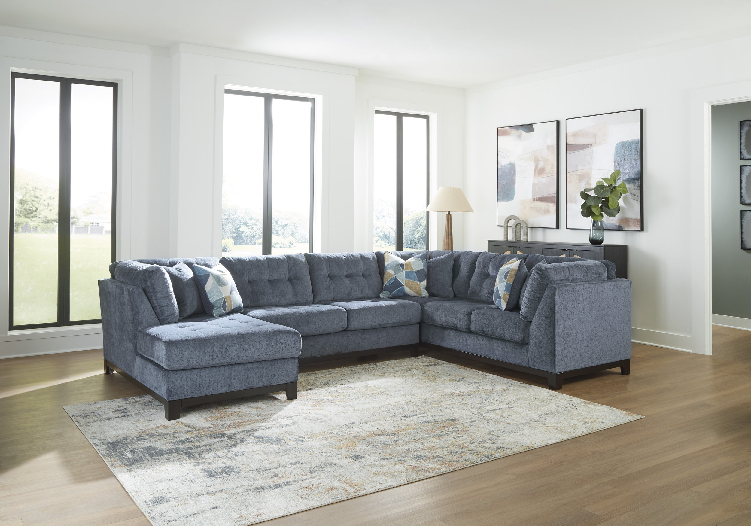 Ashley Maxon Place Navy 3-Piece Sectional with Left Chaise