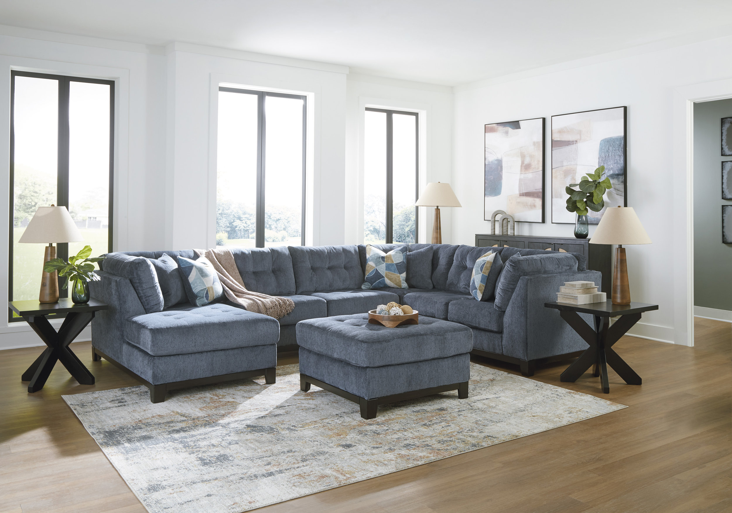 Maxon Place Navy 3 Piece Sectional with RAF Chaise