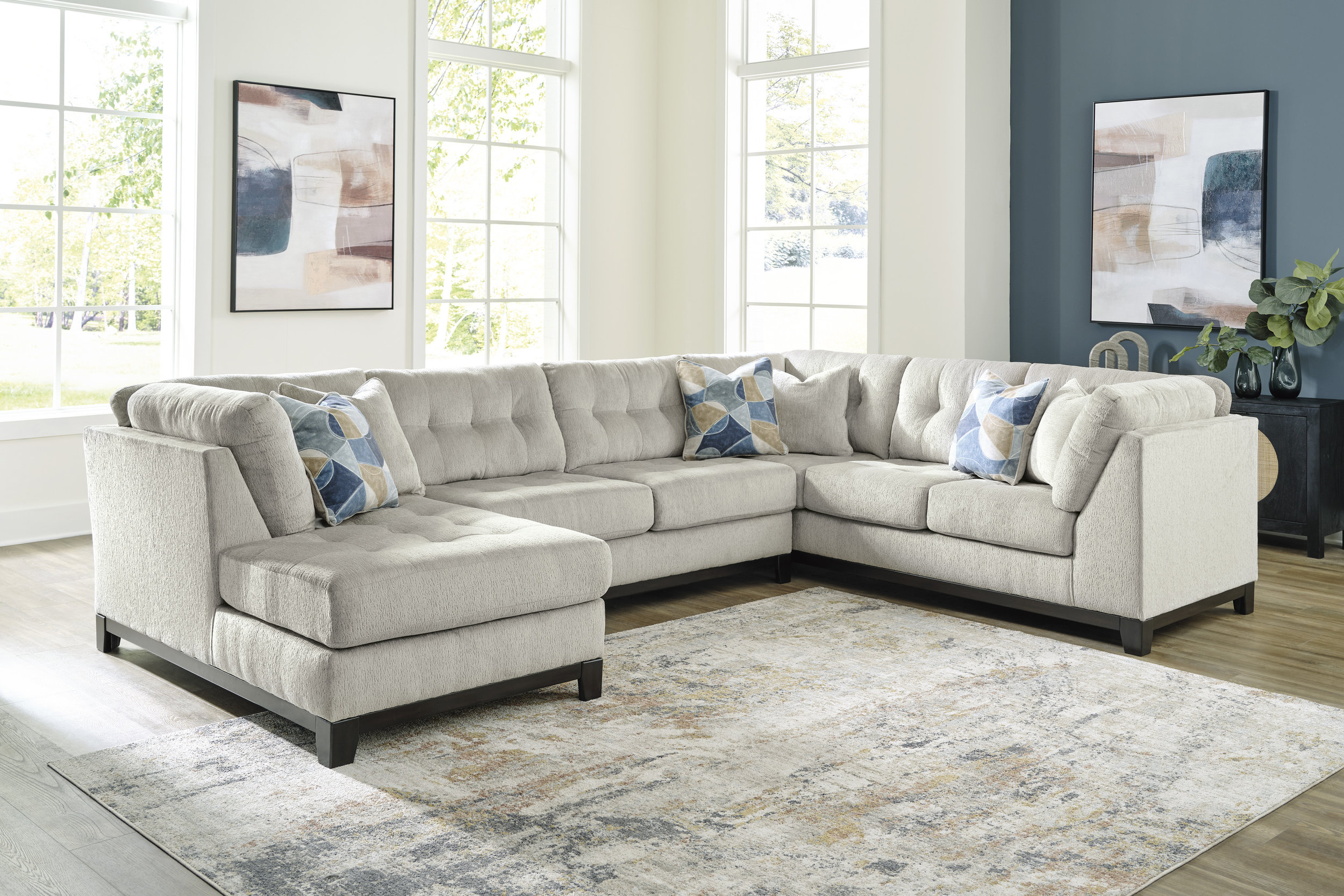 Navy 3-Piece Sectional with Left Chaise