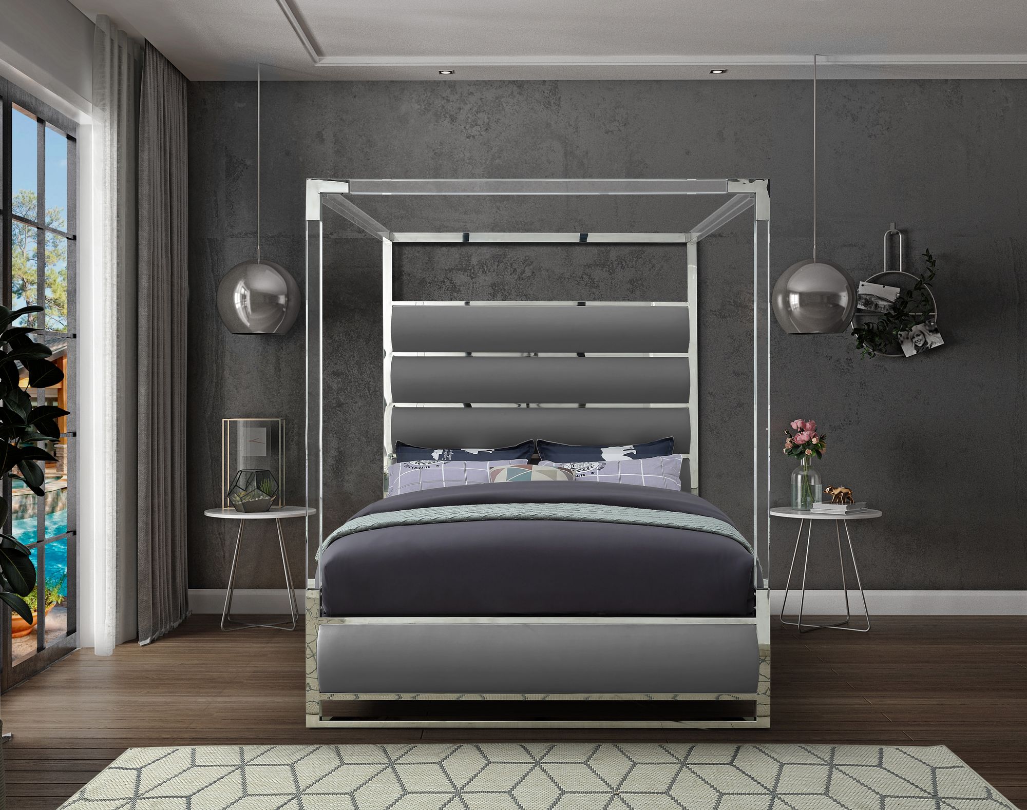 Encore Faux Leather Queen Size Canopy Bed