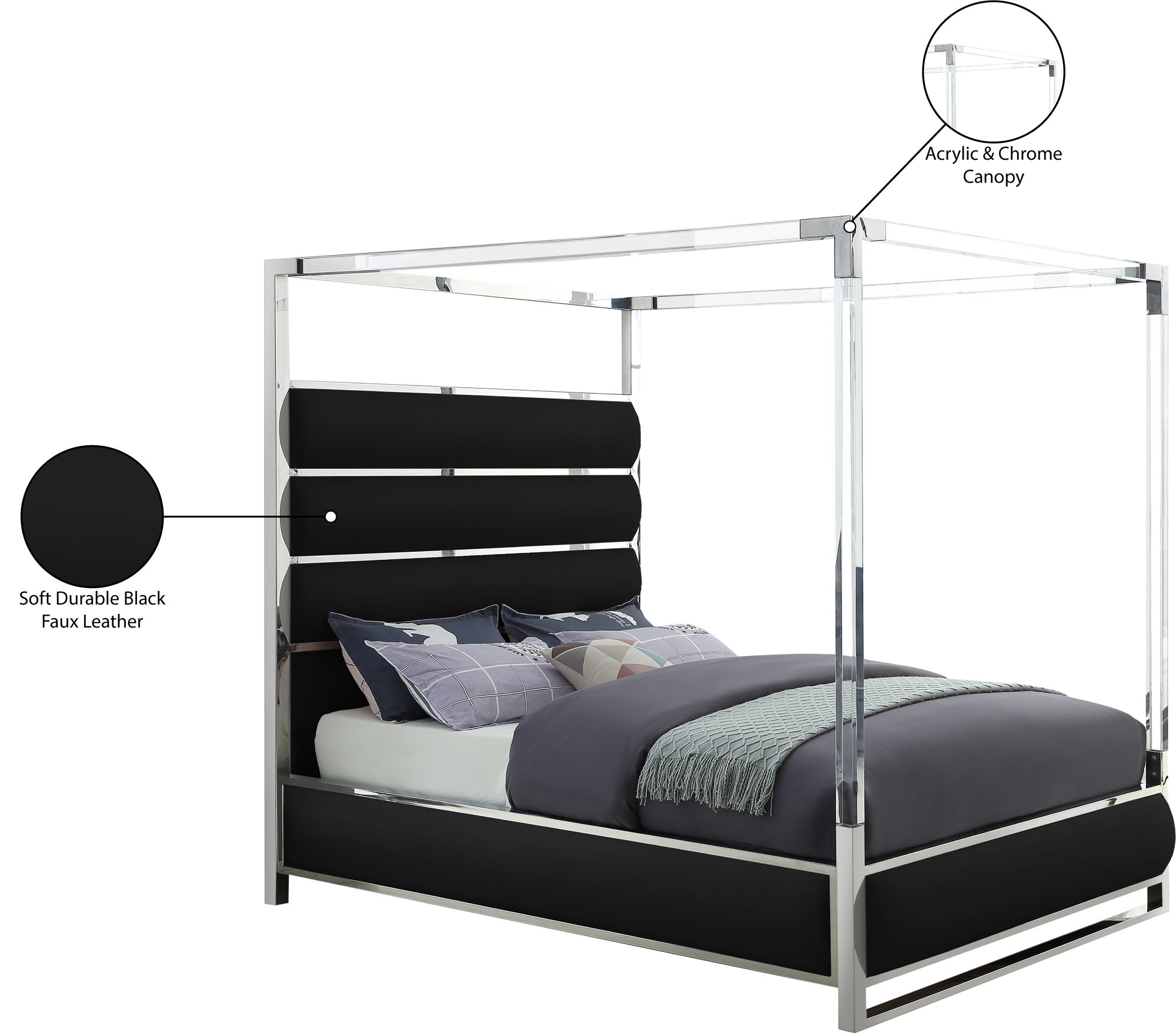 Encore Faux Leather Queen Size Canopy Bed