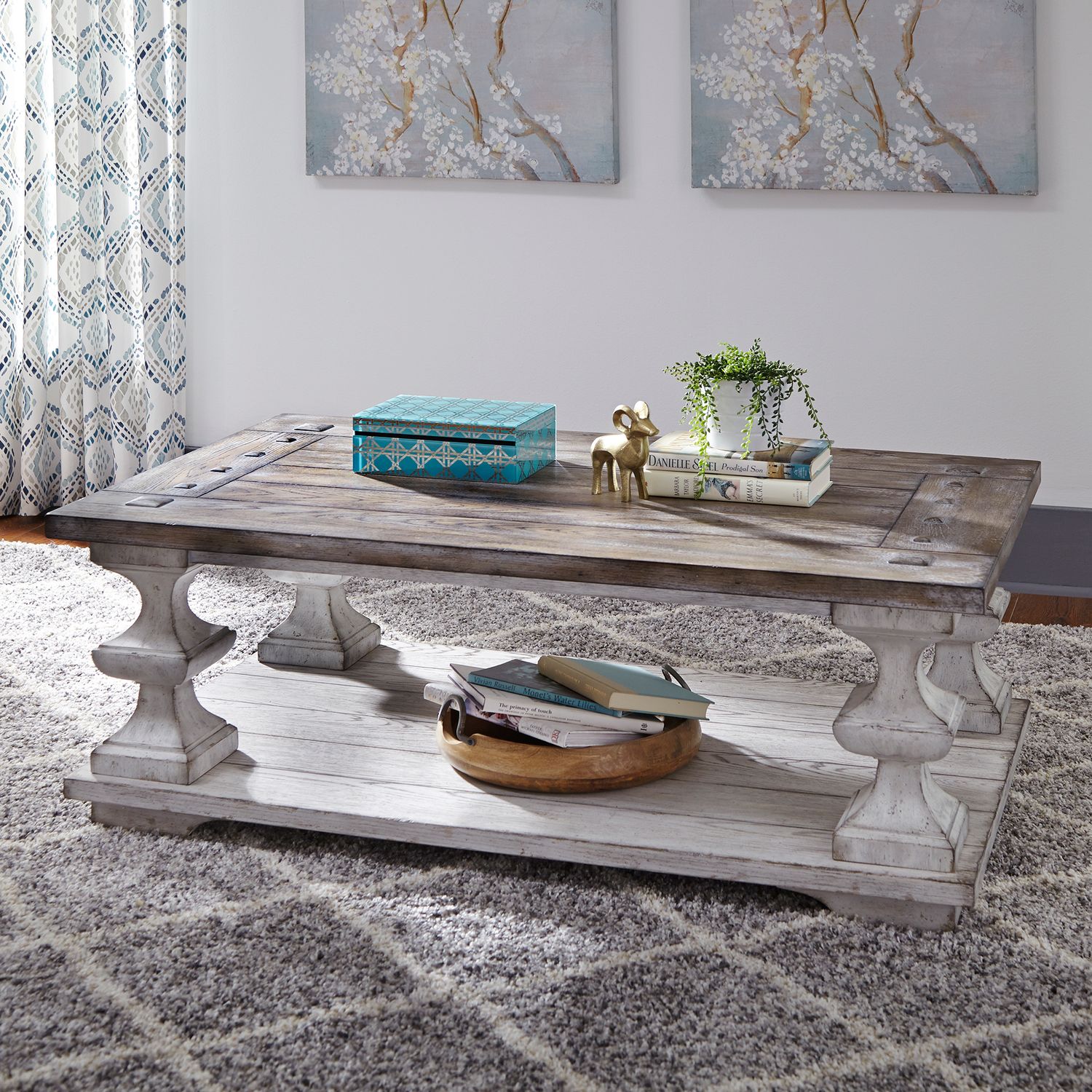Sedona Rustic Distressed Wood Cocktail Table Set - White & Gravel