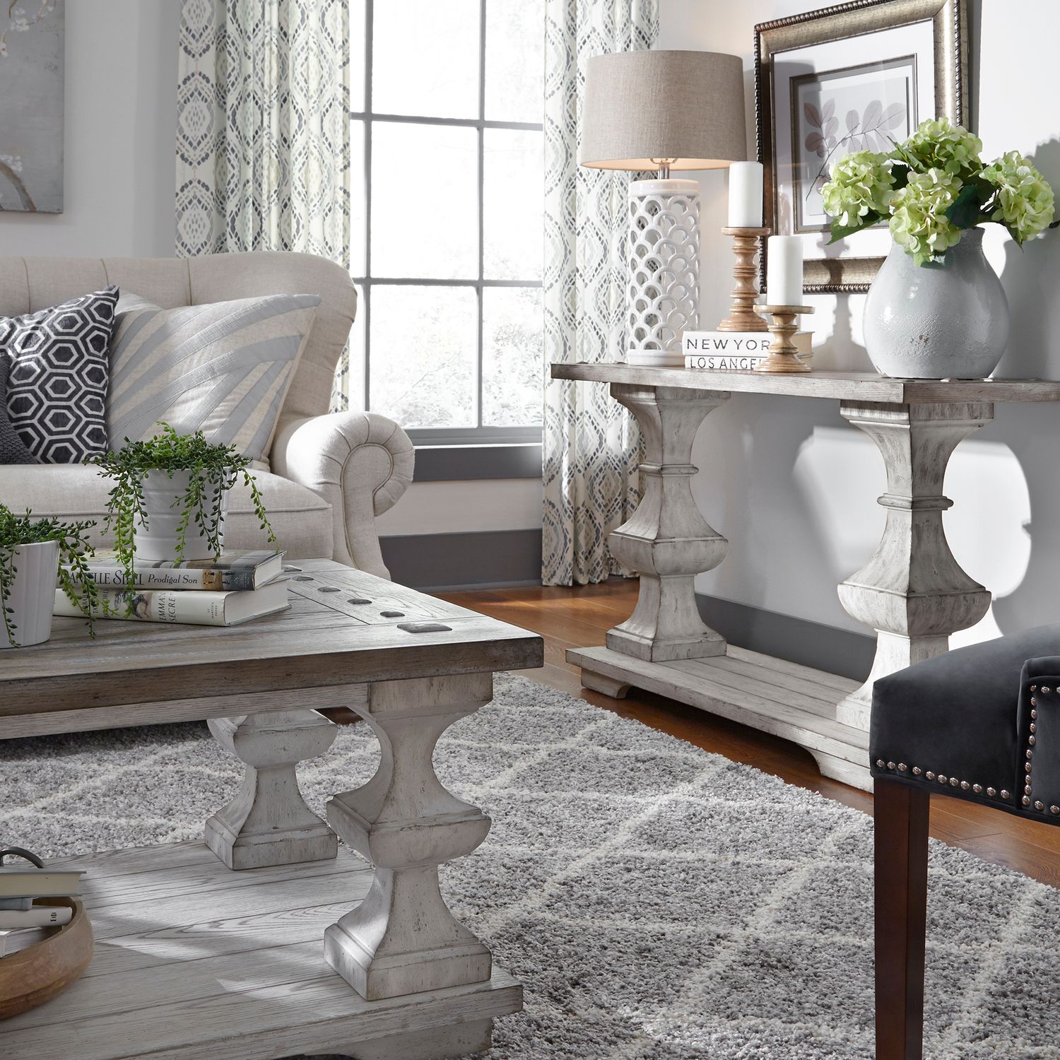 Sedona Rustic Distressed Wood Cocktail Table Set - White & Gravel