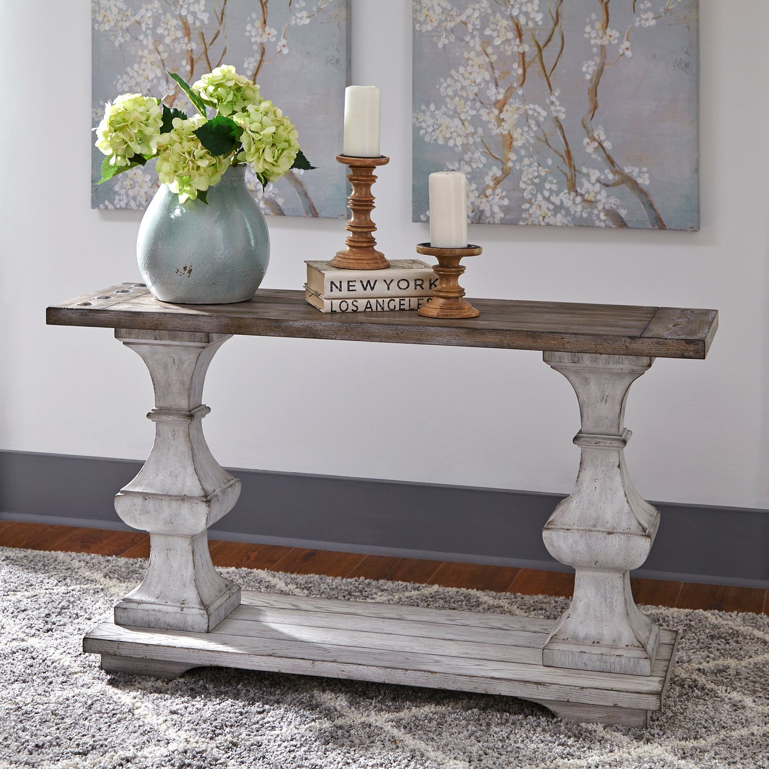 Sedona Rustic Distressed Wood Cocktail Table Set - White & Gravel