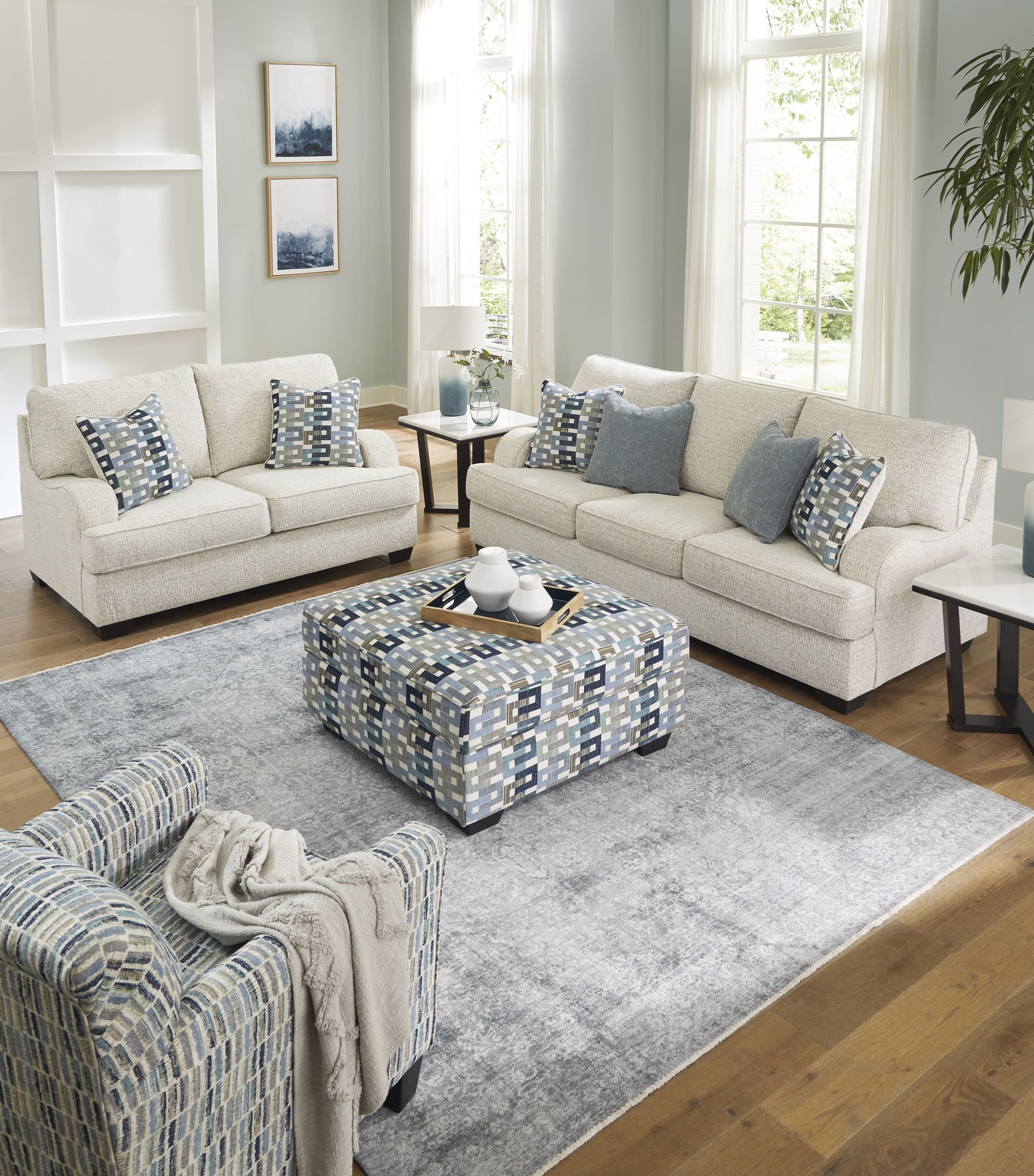 Ashley Valerano Wheat Sofa, Loveseat And Parchment Chair