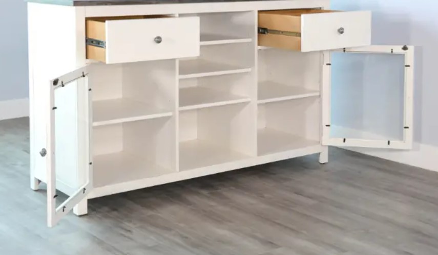 SM Carriage House Wood Buffet & Hutch w/4 Doors, 2 Drawers & 9 Wine Bottle Storage