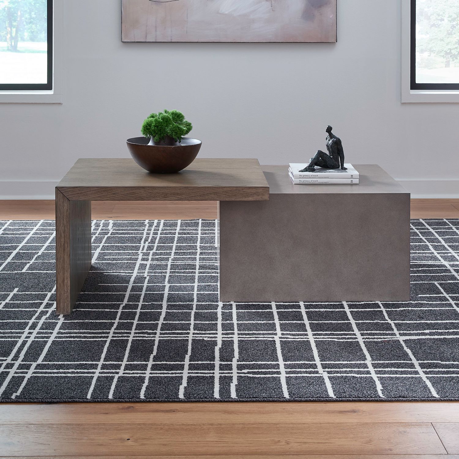 Corso Modern Faux Concrete & Wood Coffee Table Set