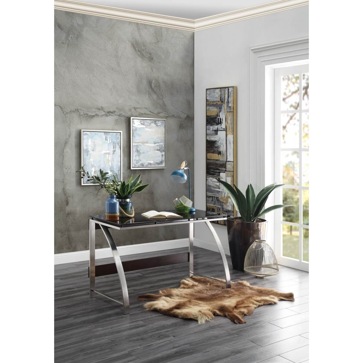 Tioga Stainless Steel Writing Desk by Homelegance