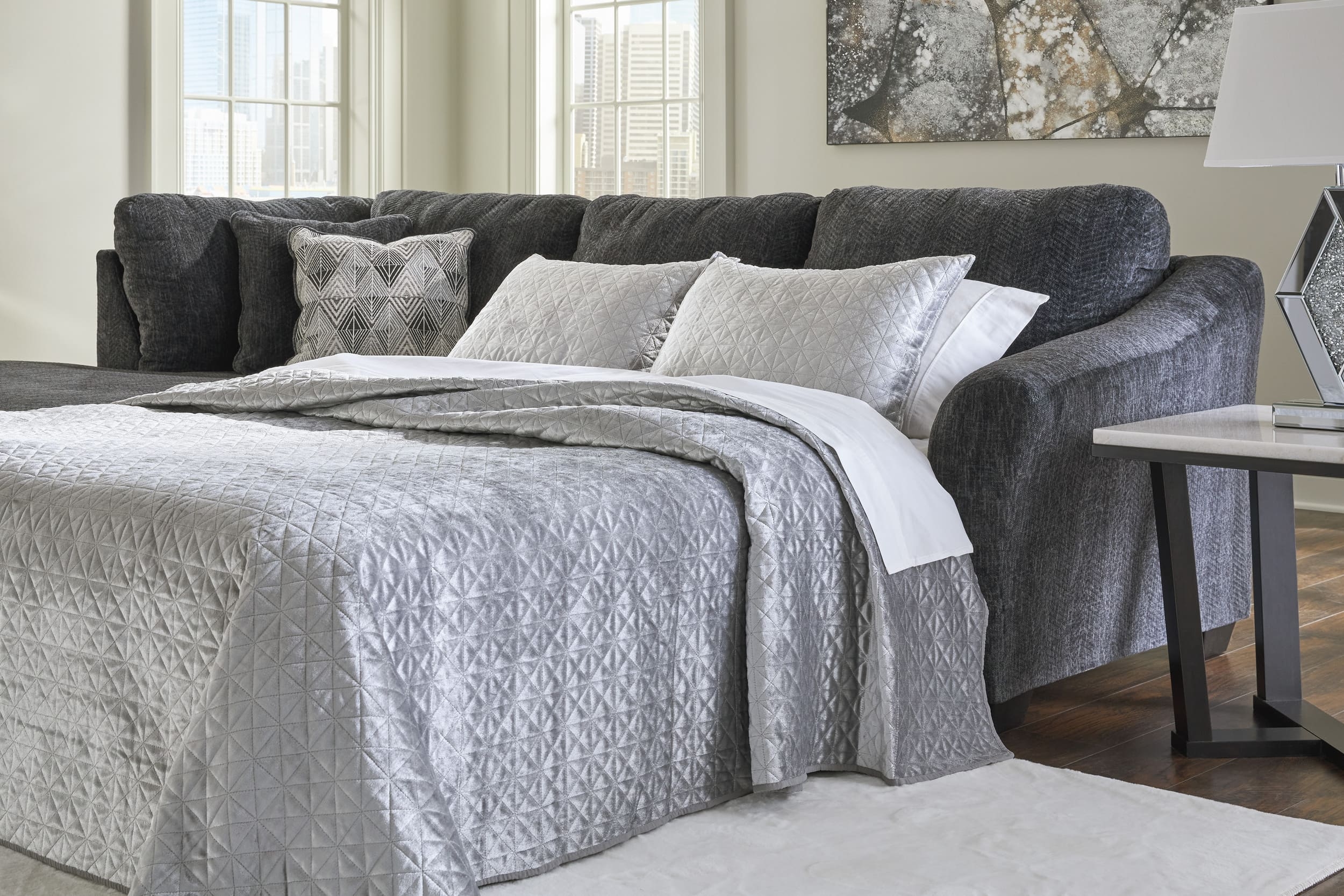 Biddeford 2-Piece Polyester L-Shaped Sectional Sleeper w/Left Arm Chaise Facing
