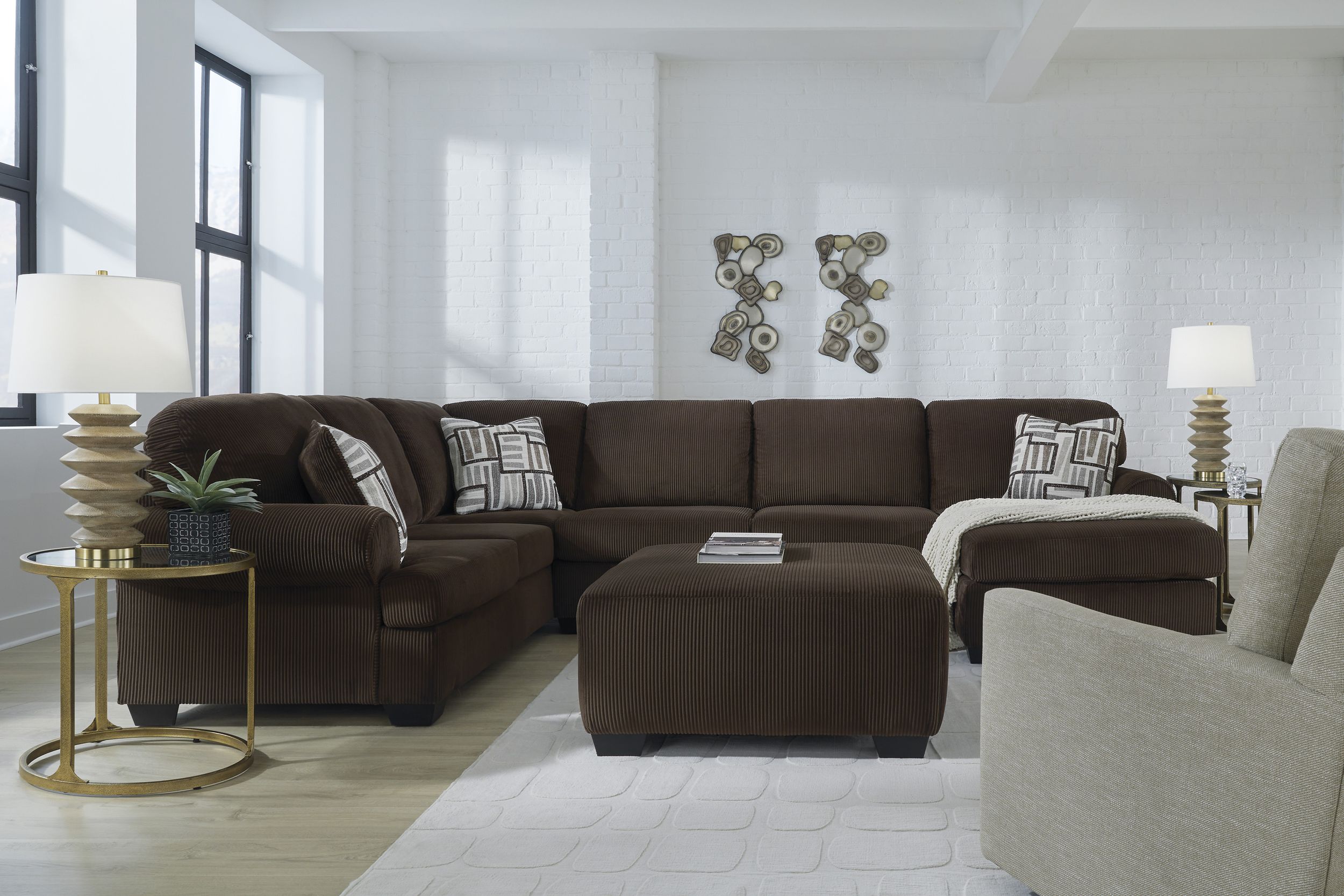 Kimlee 3-Piece Polyester U-Shaped Sectional Sofa w/Double Chaise