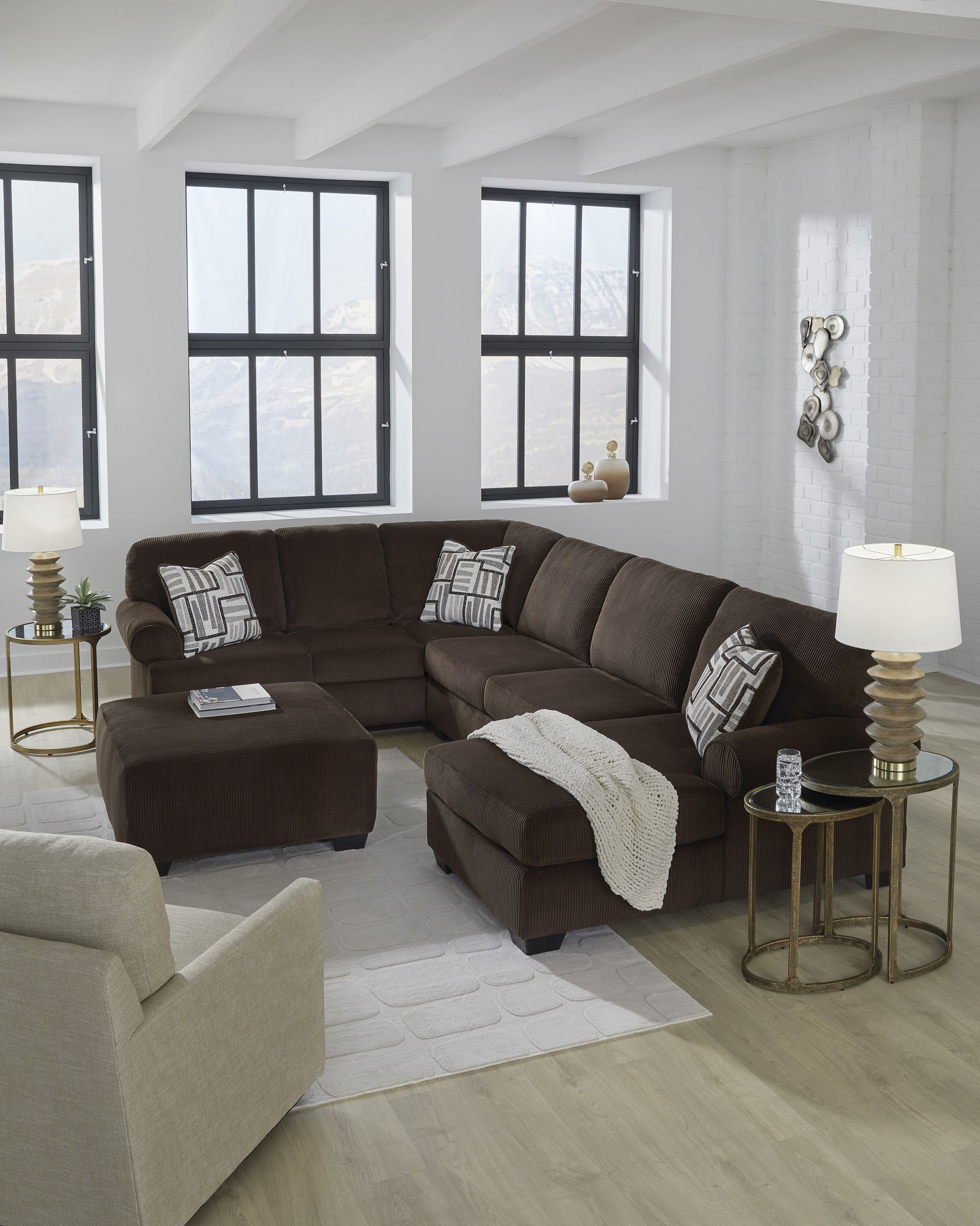 Kimlee 3-Piece Polyester U-Shaped Sectional Sofa w/Left Arm Chaise Facing