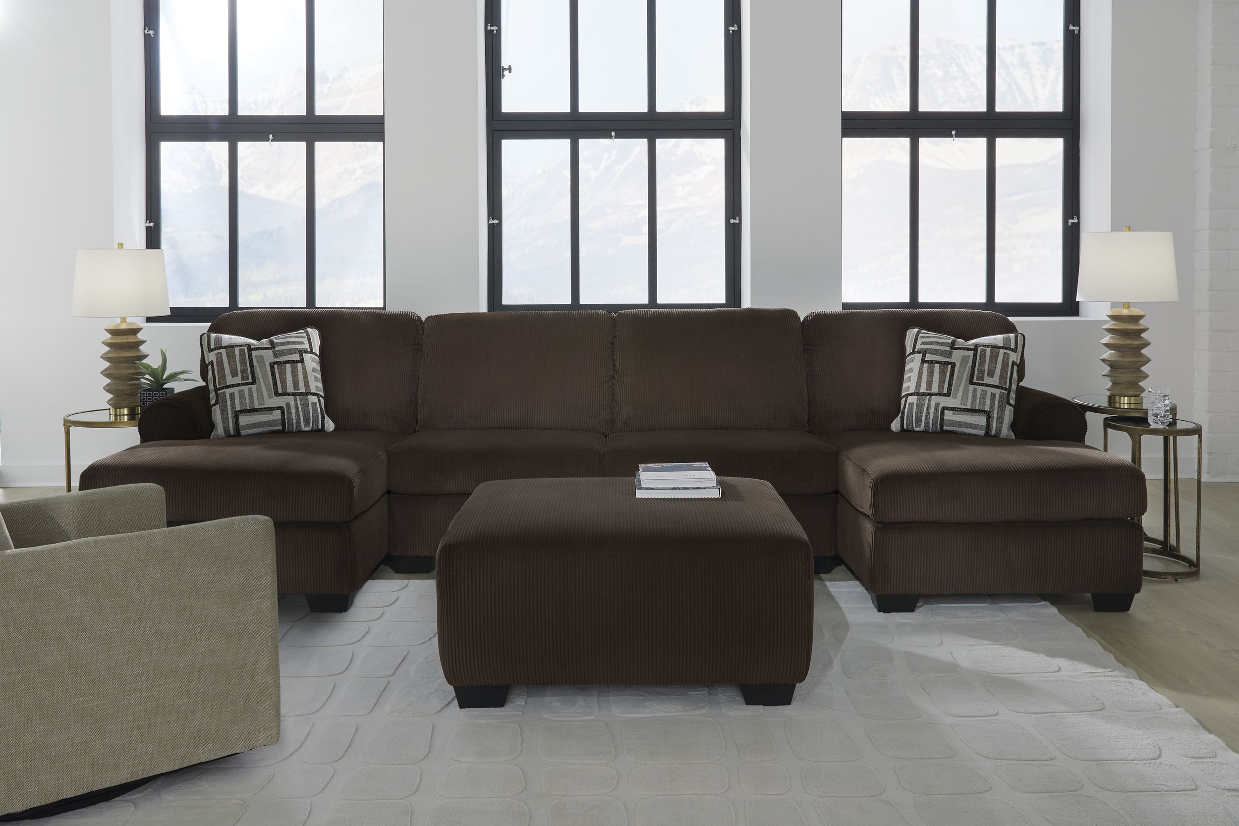 Kimlee 3-Piece Polyester U-Shaped Sectional Sofa w/Double Chaise