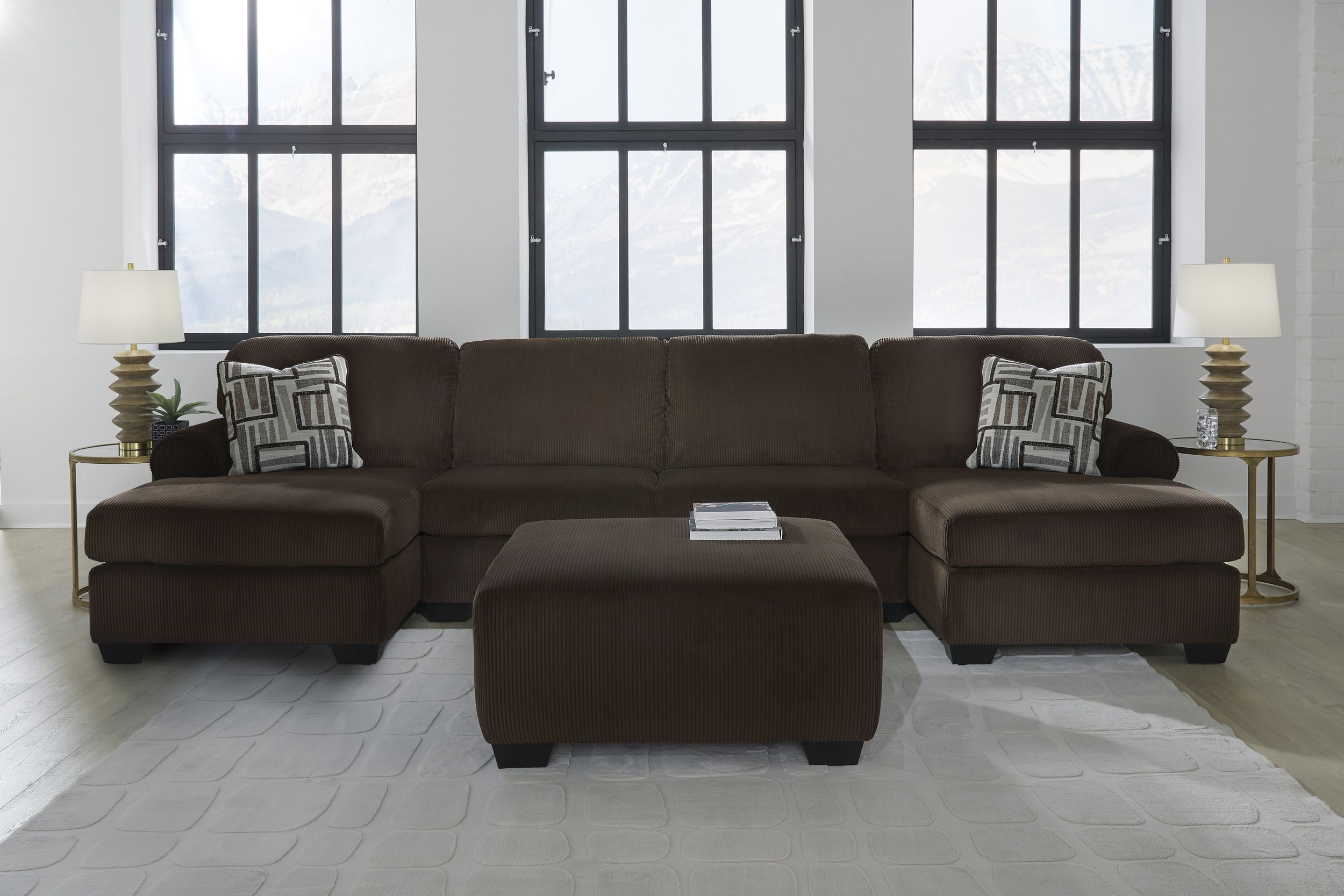 Kimlee 3-Piece Polyester U-Shaped Sectional Sofa w/Double Chaise
