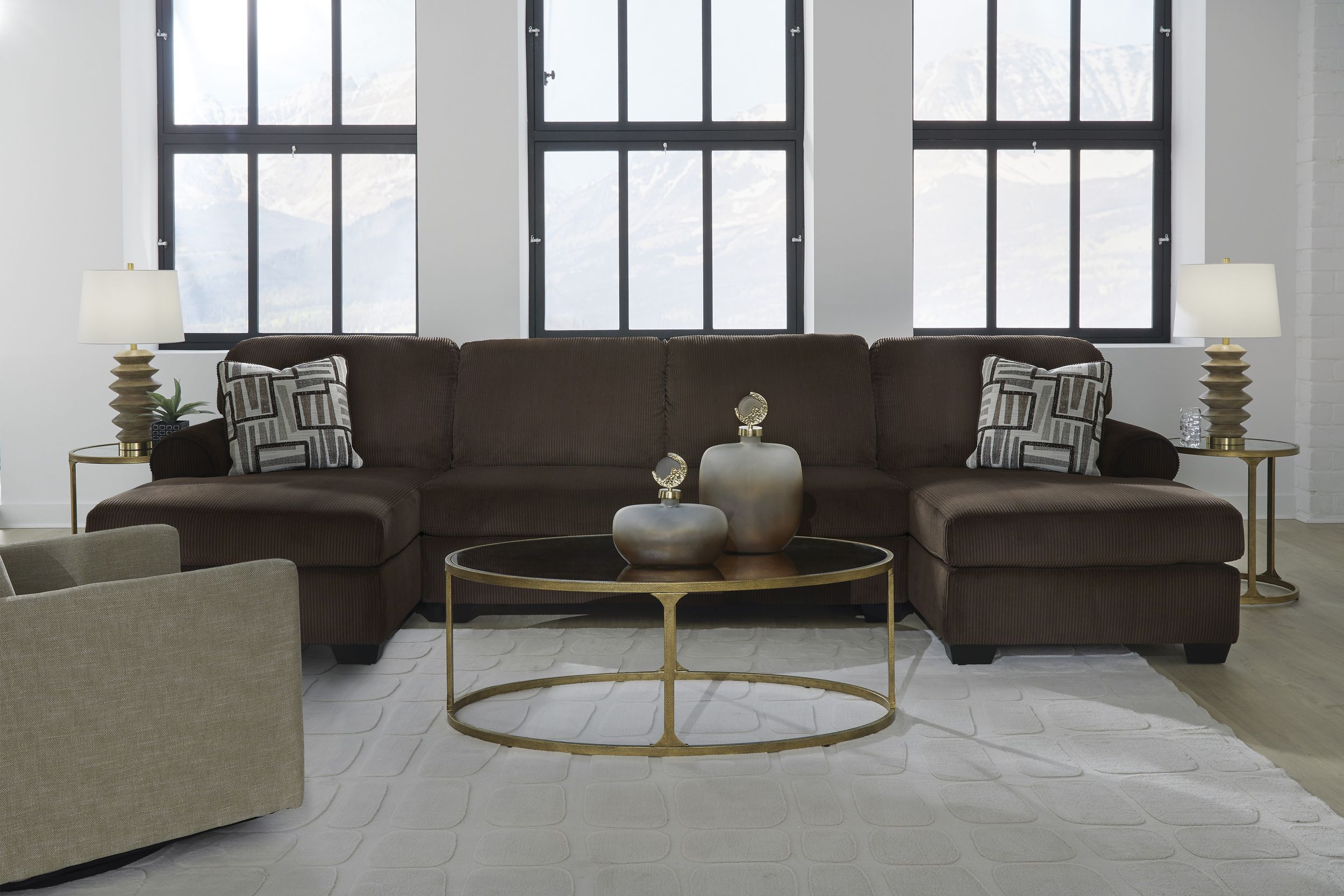 Kimlee 3-Piece Polyester U-Shaped Sectional Sofa w/Double Chaise