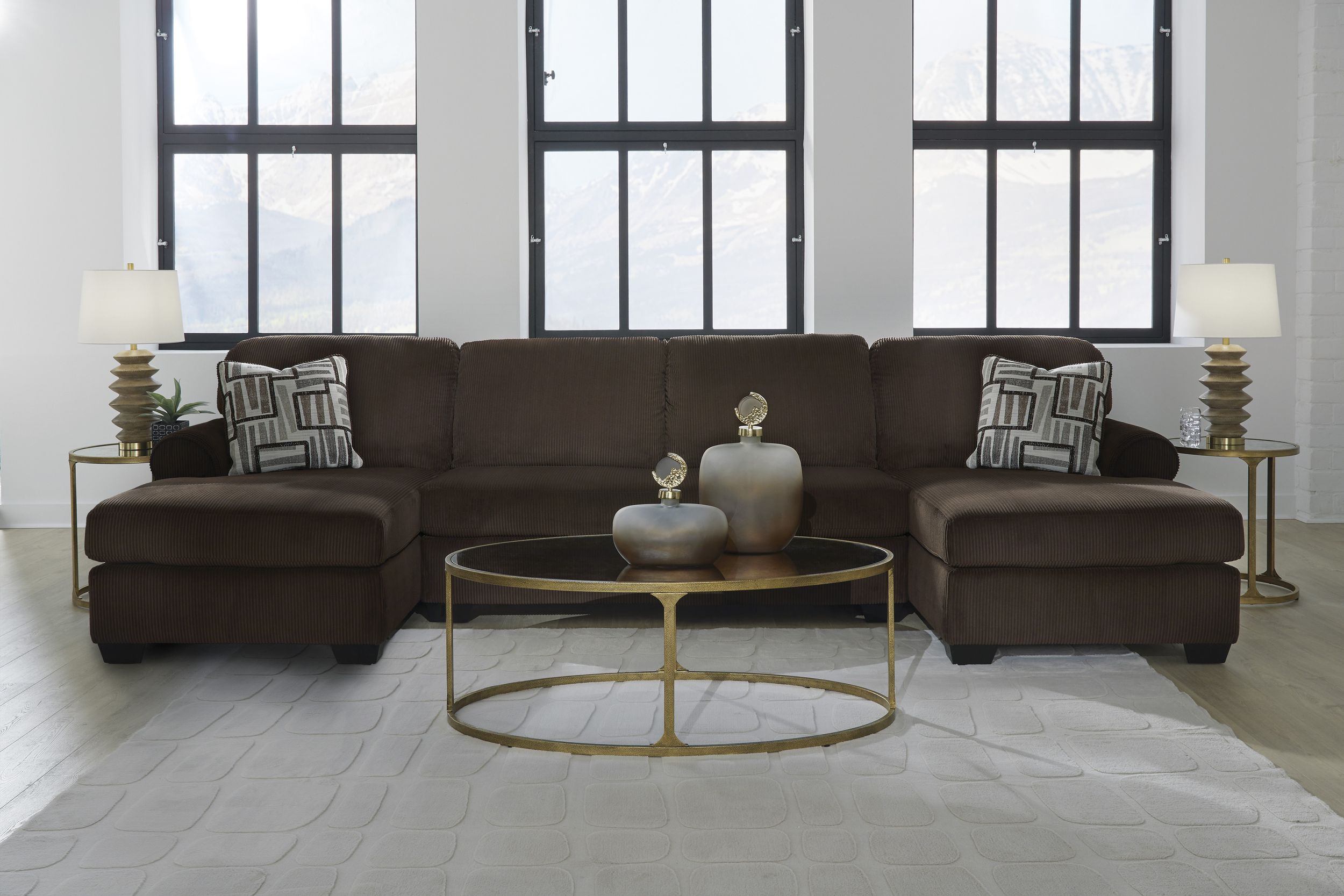 Kimlee 3-Piece Polyester U-Shaped Sectional Sofa w/Double Chaise