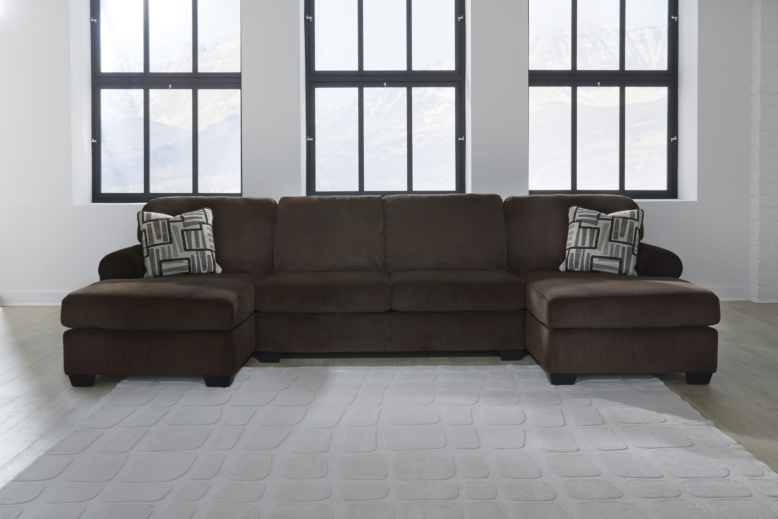 Kimlee 3-Piece Polyester U-Shaped Sectional Sofa w/Double Chaise