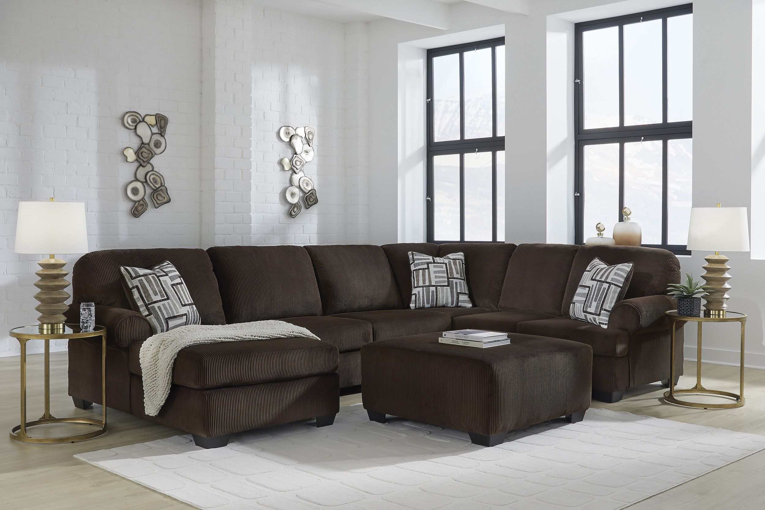 Kimlee 3-Piece Polyester U-Shaped Sectional Sofa w/Left Arm Chaise Facing