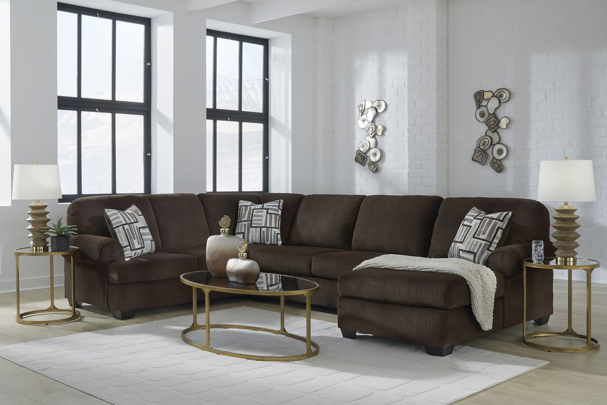 Kimlee 3-Piece Polyester U-Shaped Sectional Sofa w/Double Chaise
