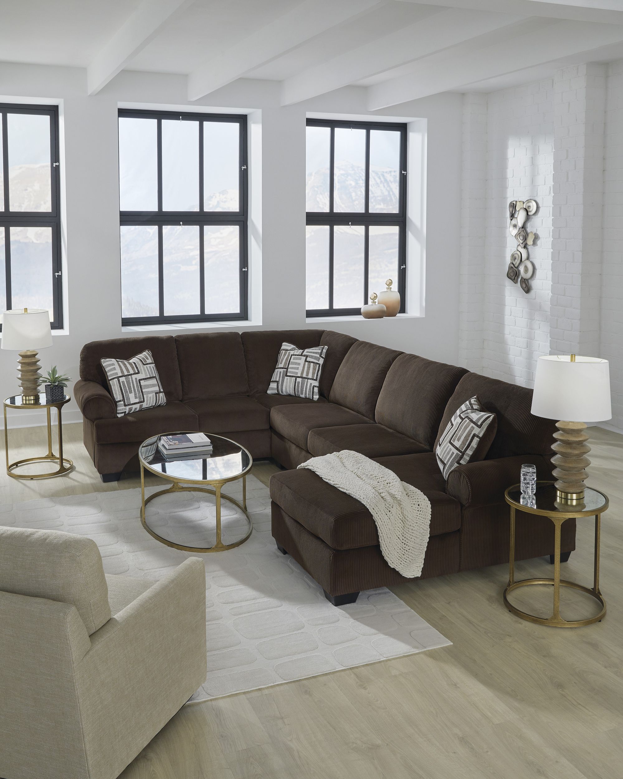 Kimlee 3-Piece Polyester U-Shaped Sectional Sofa w/Double Chaise