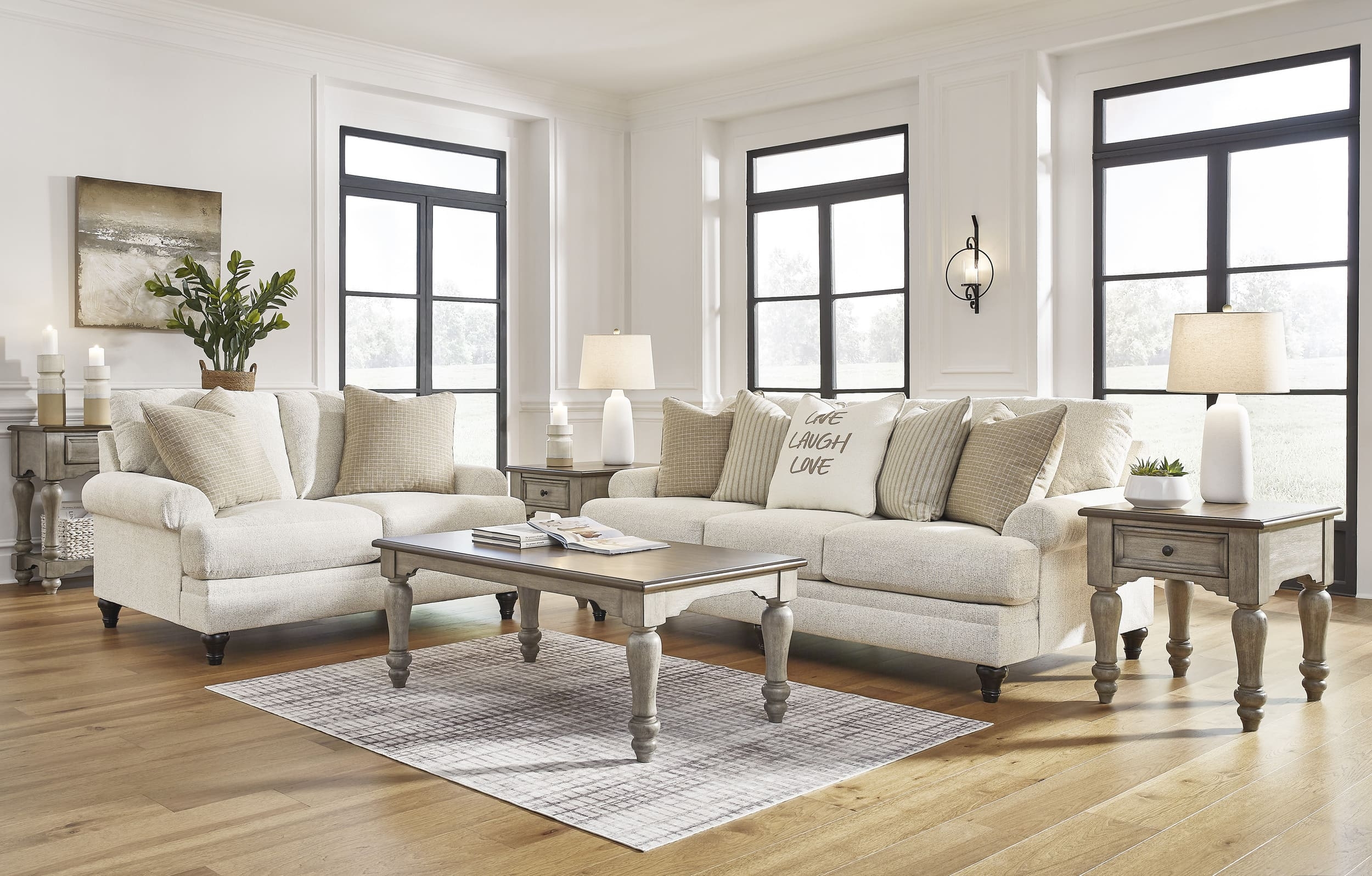 Ashley Valerani Polyester Sofa, Loveseat And Center Table