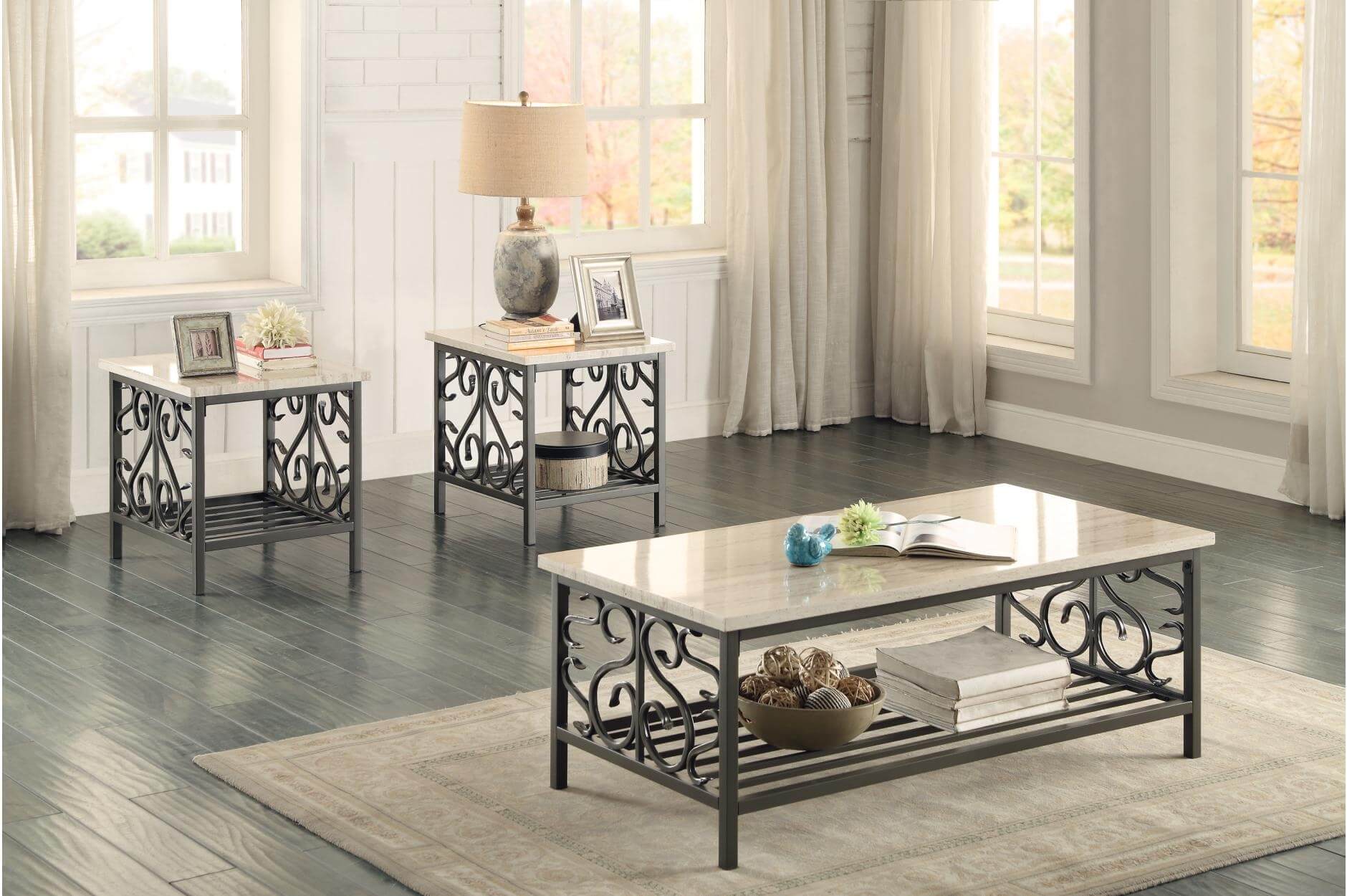 Fairhope Metal Occasional Table Set (Coffee Table + 2 End Tables) by Homelegance