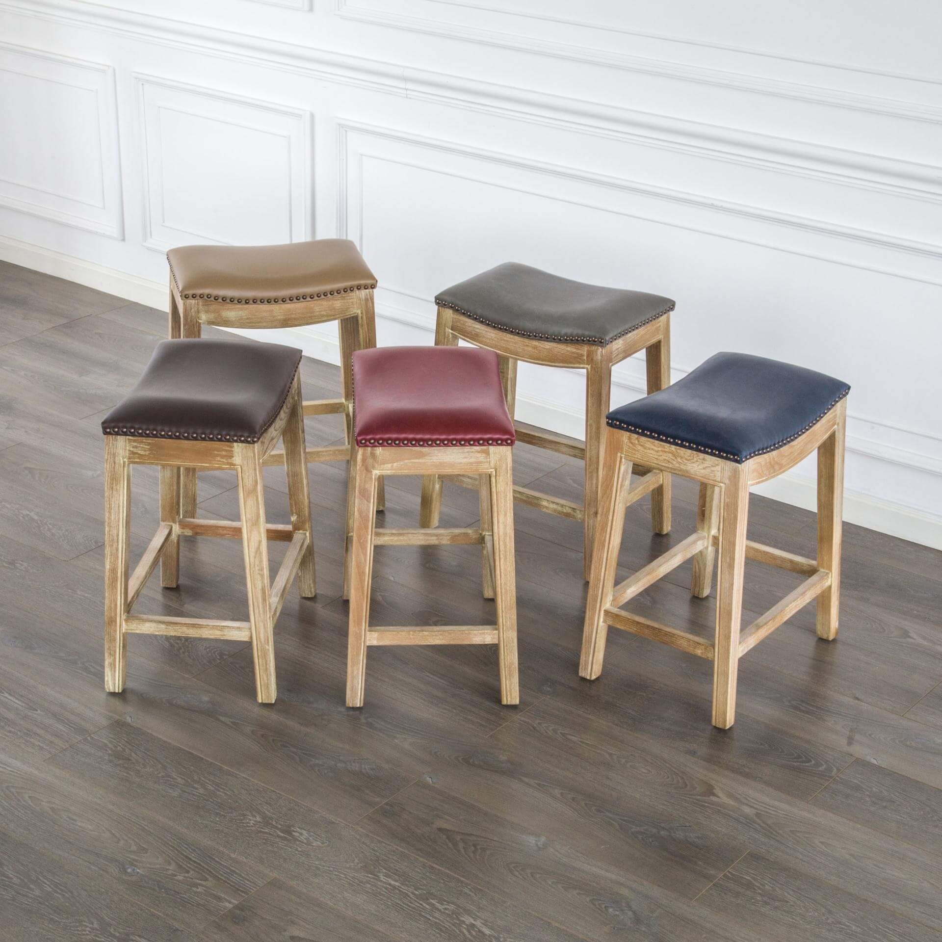 Elmo Bonded Leather Counter Stool, Weathered Smoke Legs