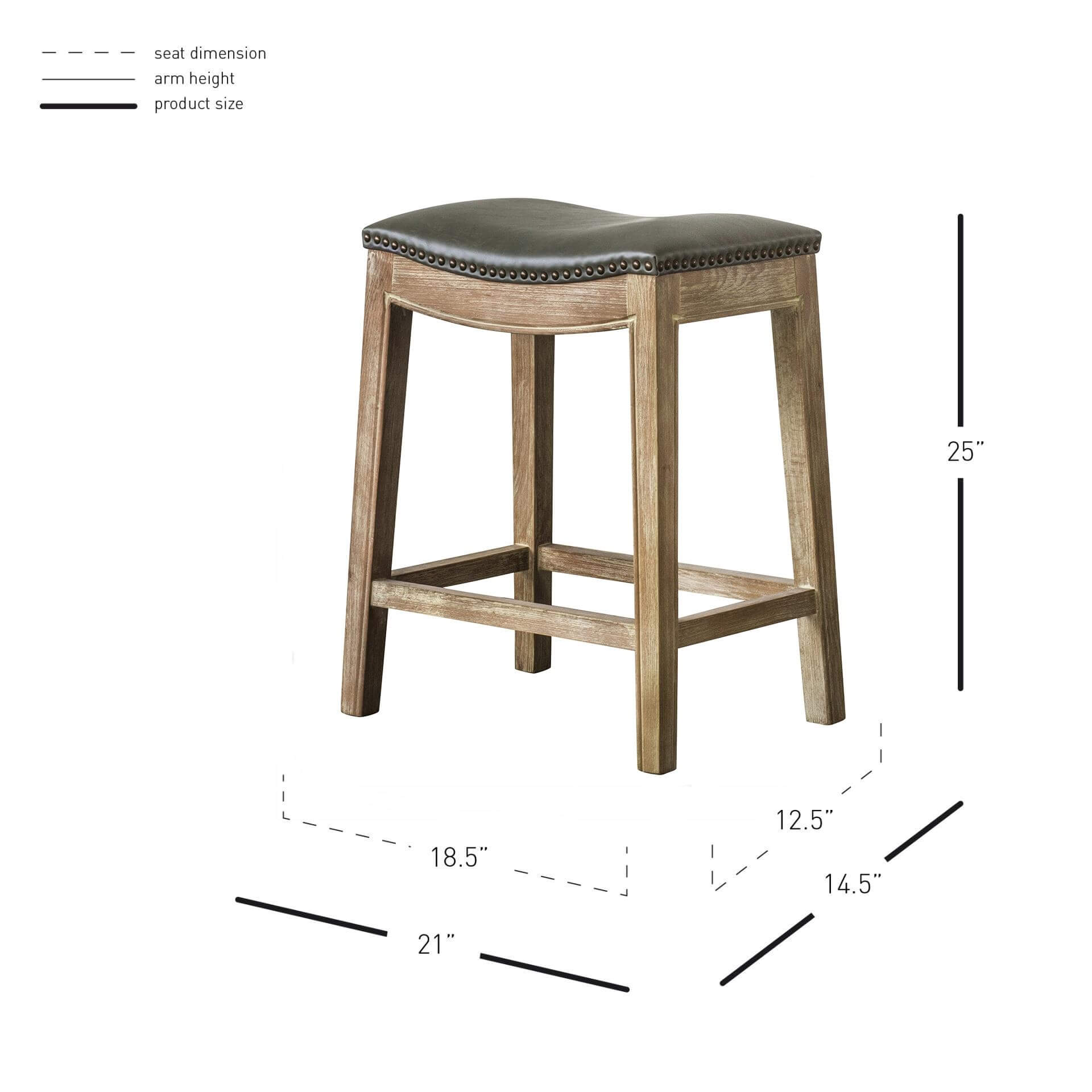 Elmo Bonded Leather Counter Stool, Weathered Smoke Legs