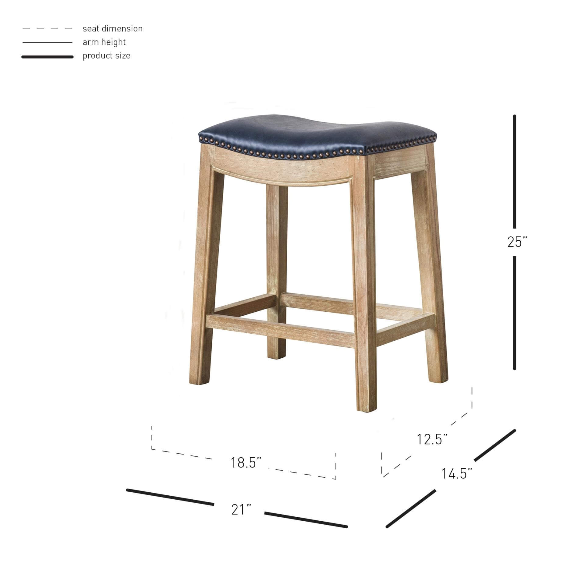 Elmo Bonded Leather Counter Stool, Weathered Smoke Legs