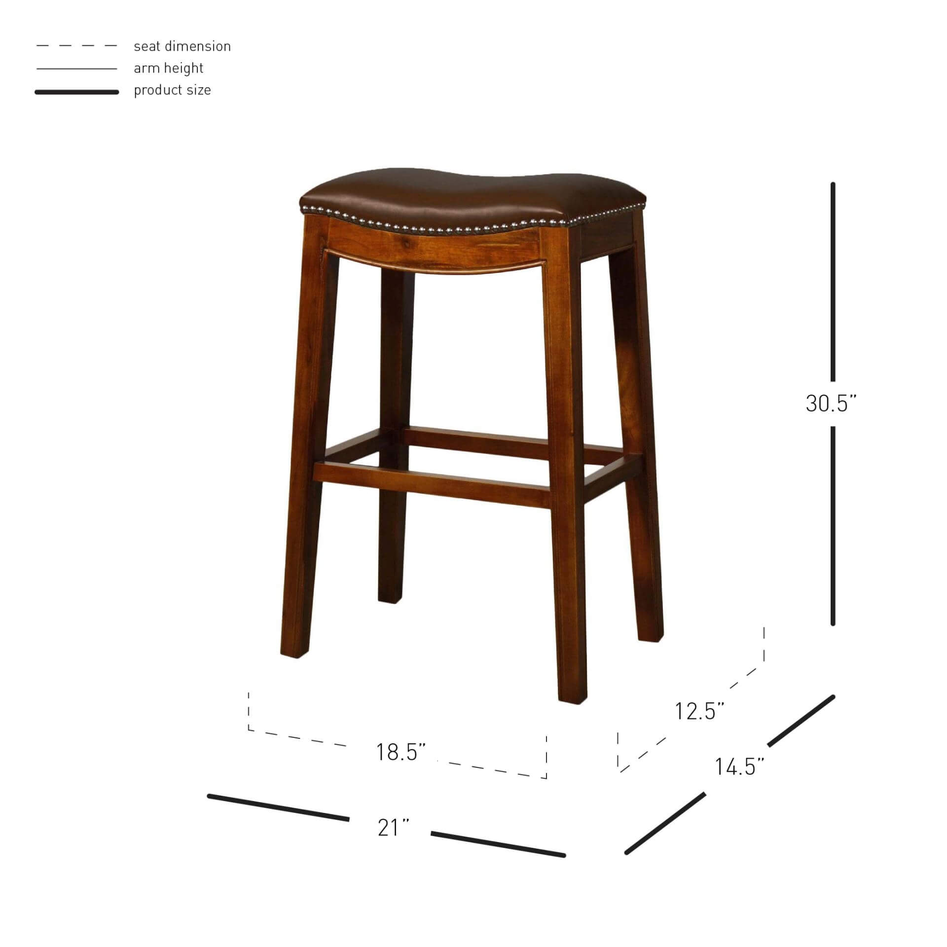 Elmo Bonded Leather Bar Stool, Cinnamon Wood Legs