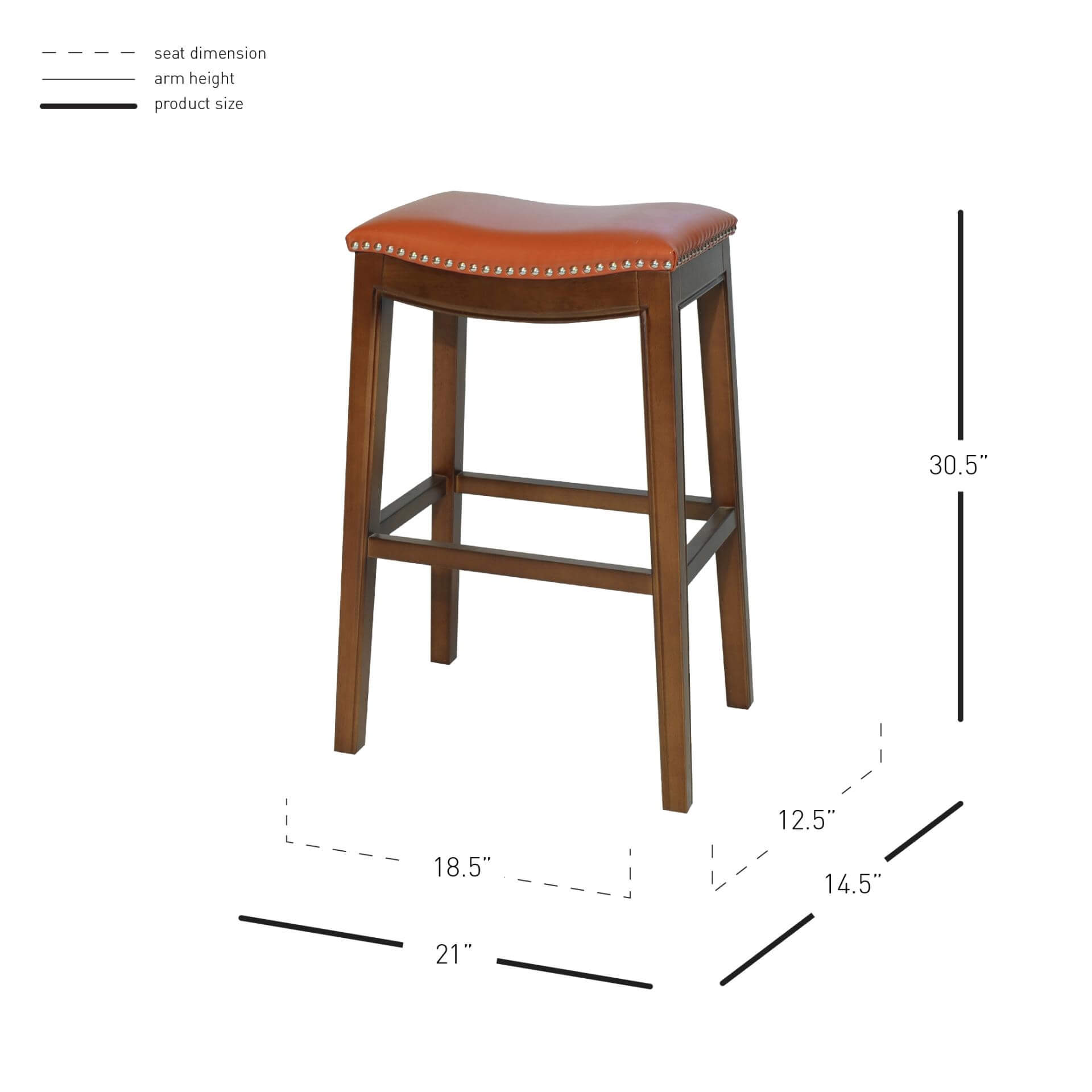Elmo Bonded Leather Bar Stool, Cinnamon Legs