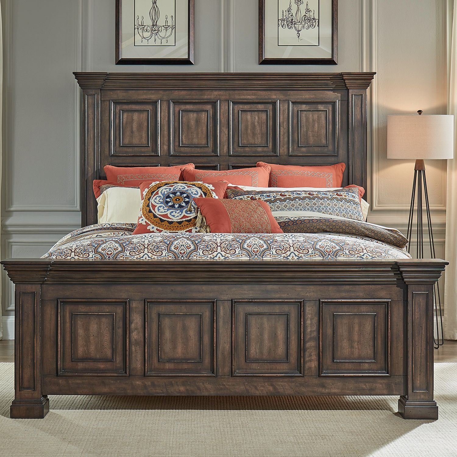 Big Valley Rustic Wood Mansion Panel Bed | Brownstone Finish