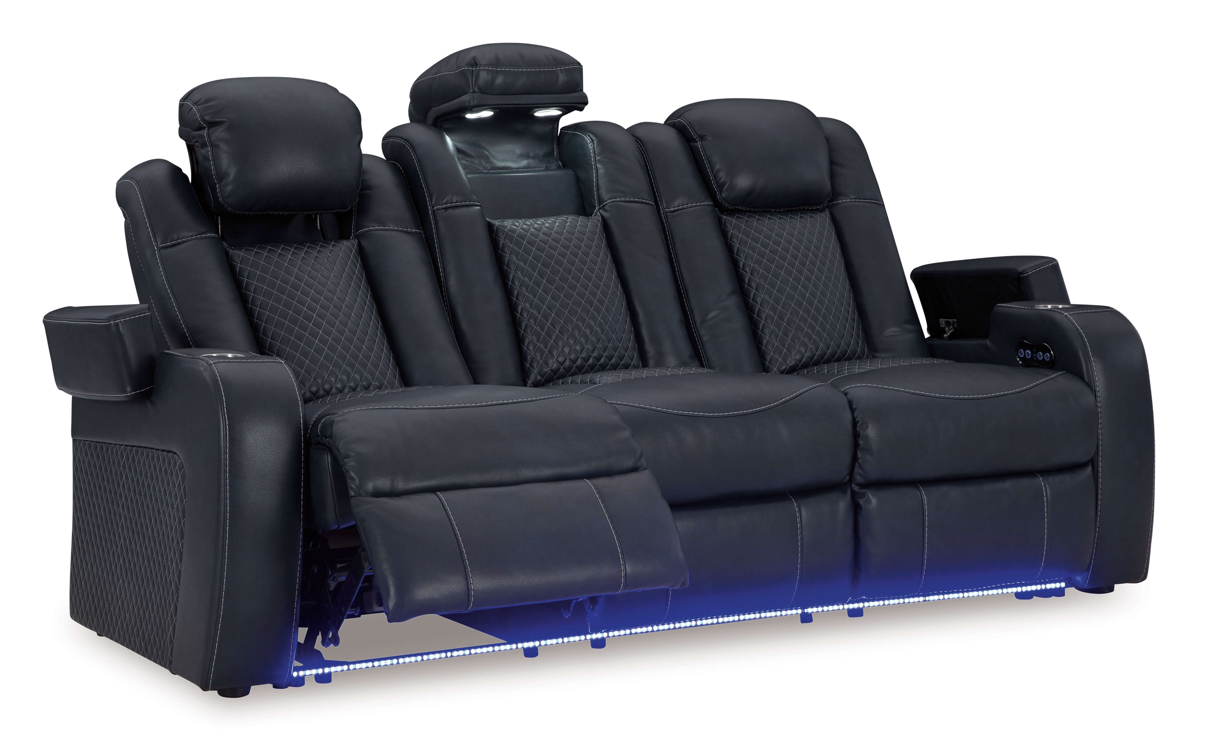 Fyne-Dyme Polyester/PU Power Reclining Sofa w/Ambient Blue LED Lighting