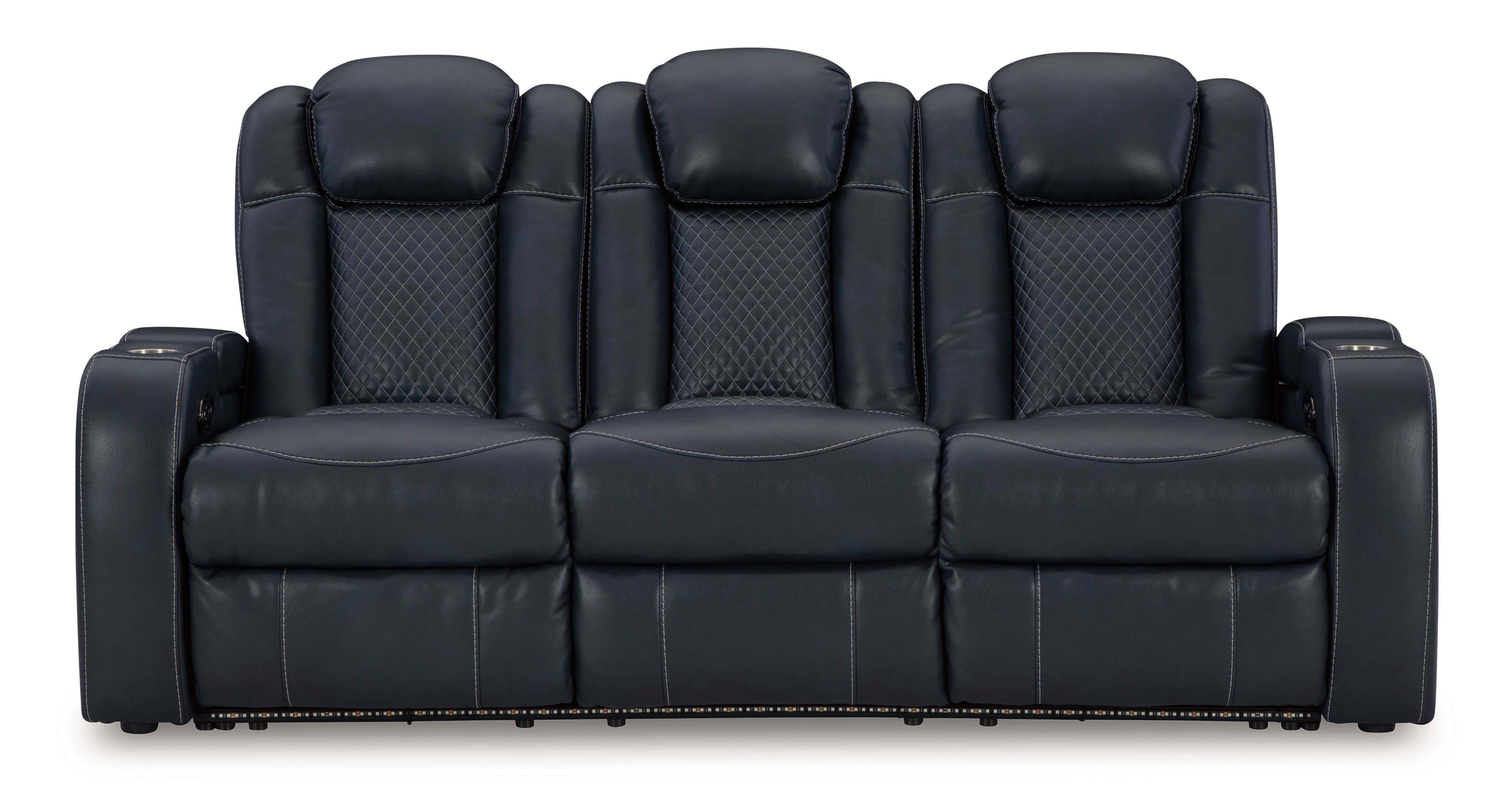 Fyne-Dyme Polyester/PU Power Reclining Sofa w/Ambient Blue LED Lighting