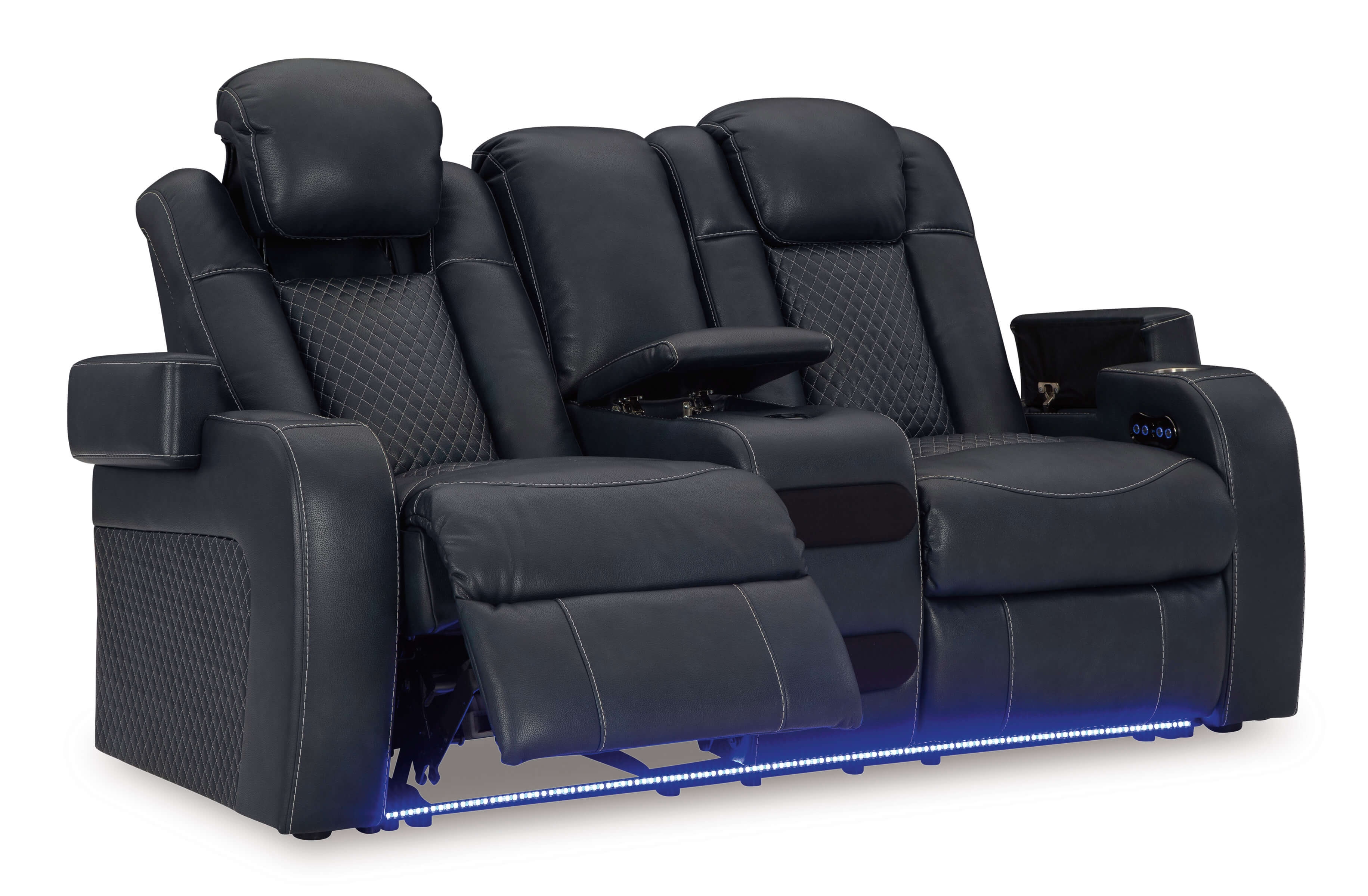 Fyne-Dyme Polyester/PU Power Reclining Loveseat w/Ambient Blue LED Lighting