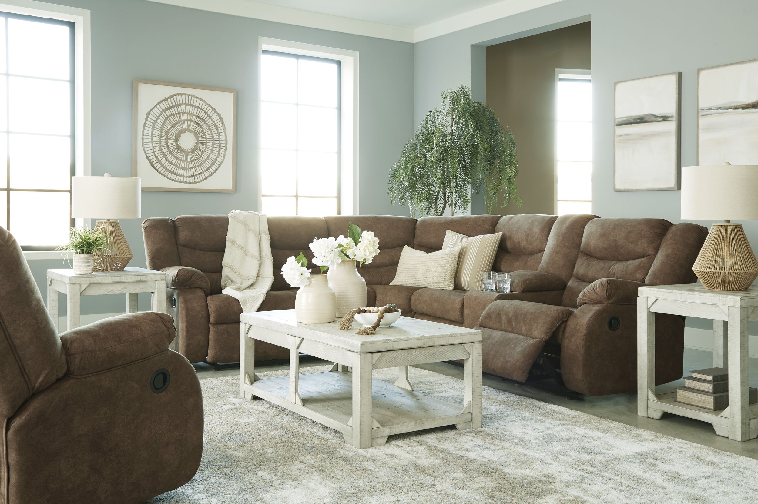 Partymate 2-Piece Faux Leather L-Shaped Reclining Sectional Sofa w/Console