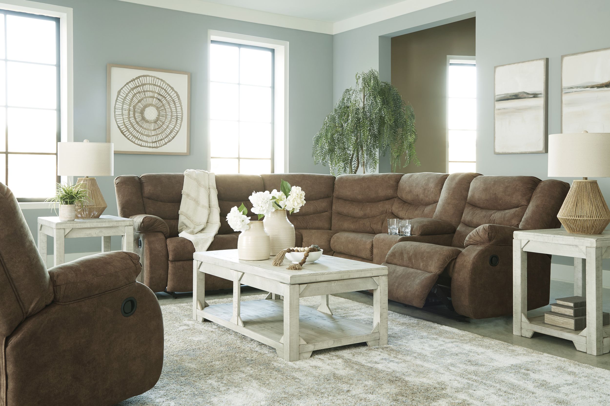 Partymate 2-Piece Faux Leather L-Shaped Reclining Sectional Sofa w/Console
