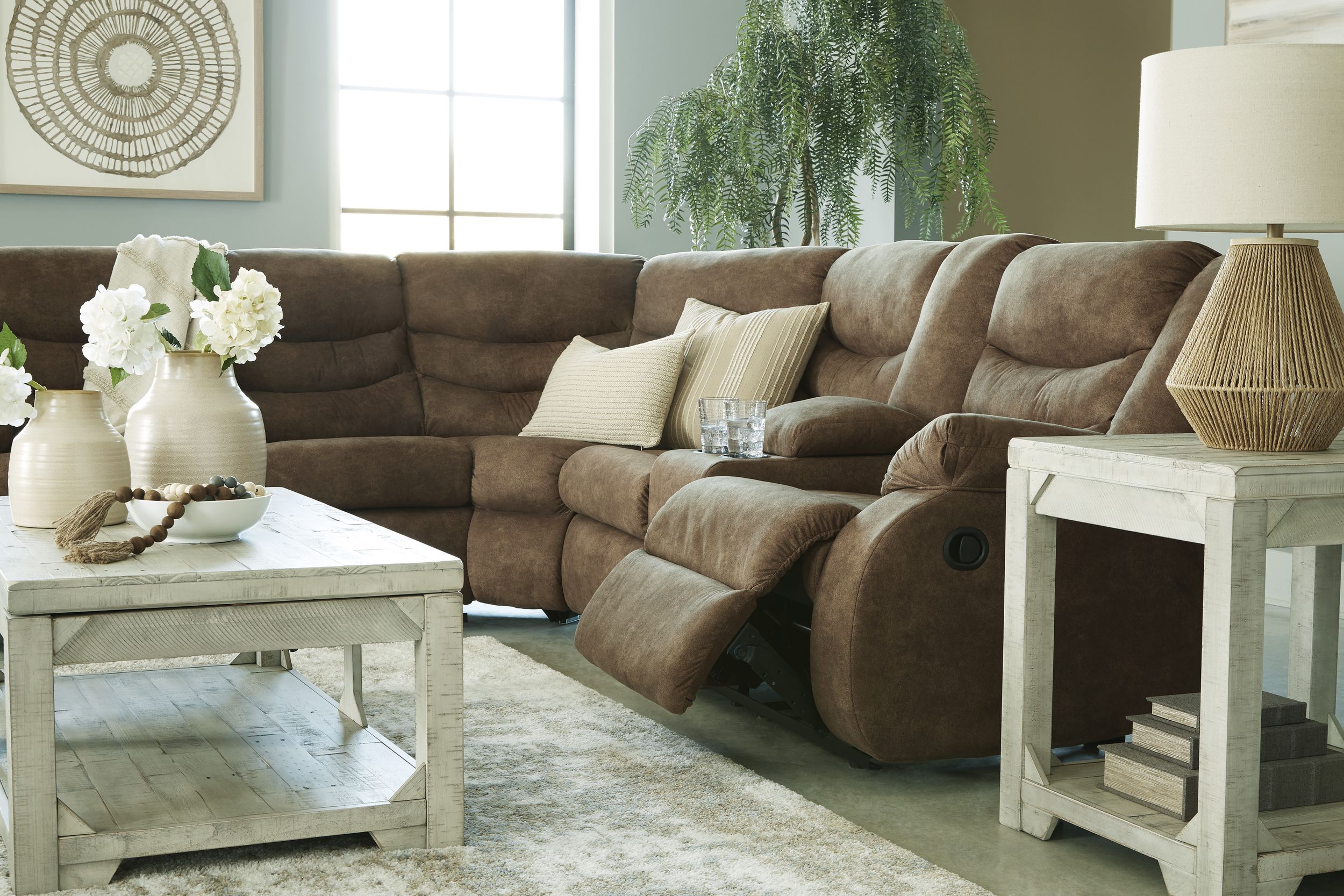 Partymate 2-Piece Faux Leather L-Shaped Reclining Sectional Sofa w/Console