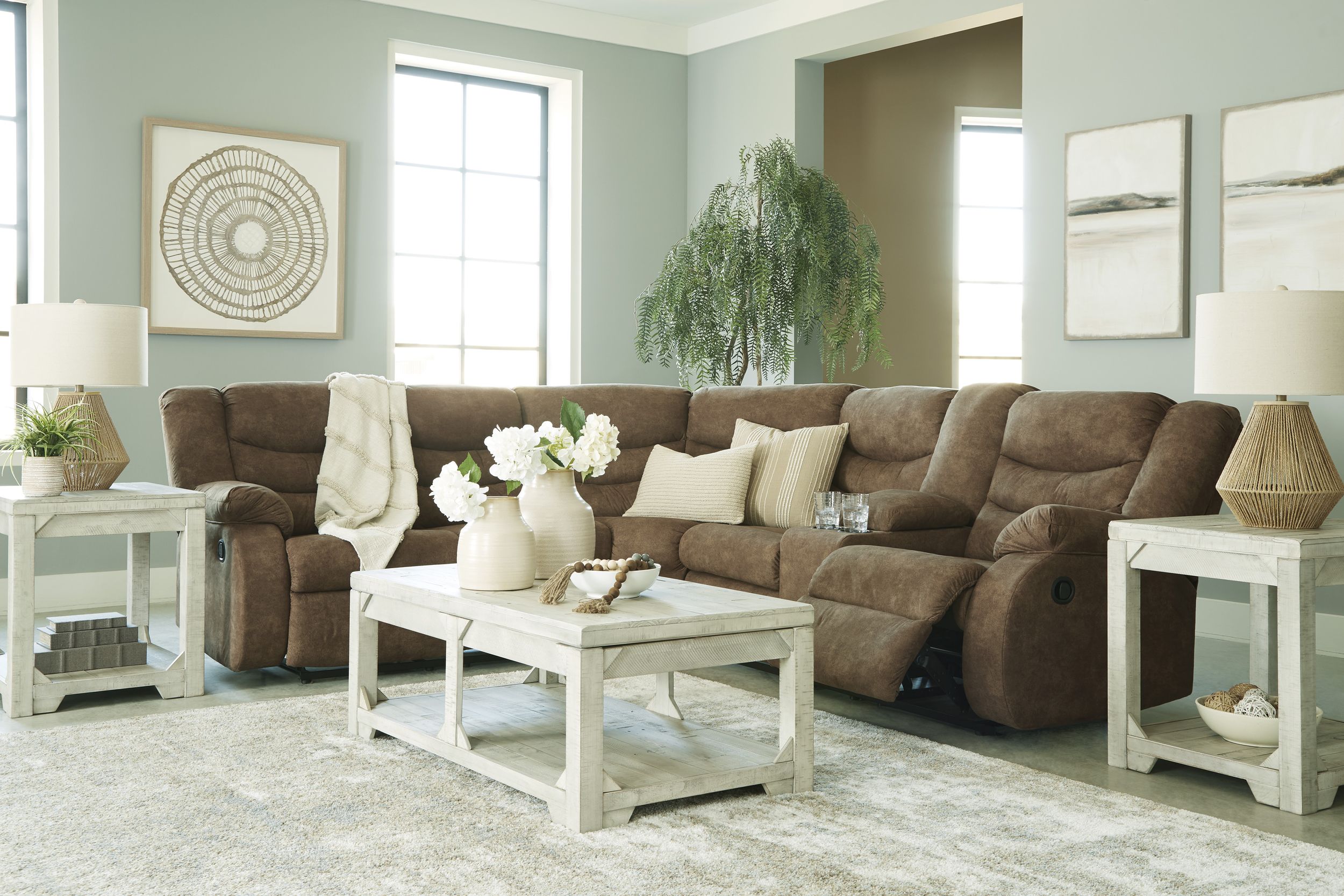Partymate 2-Piece Faux Leather L-Shaped Reclining Sectional Sofa w/Console