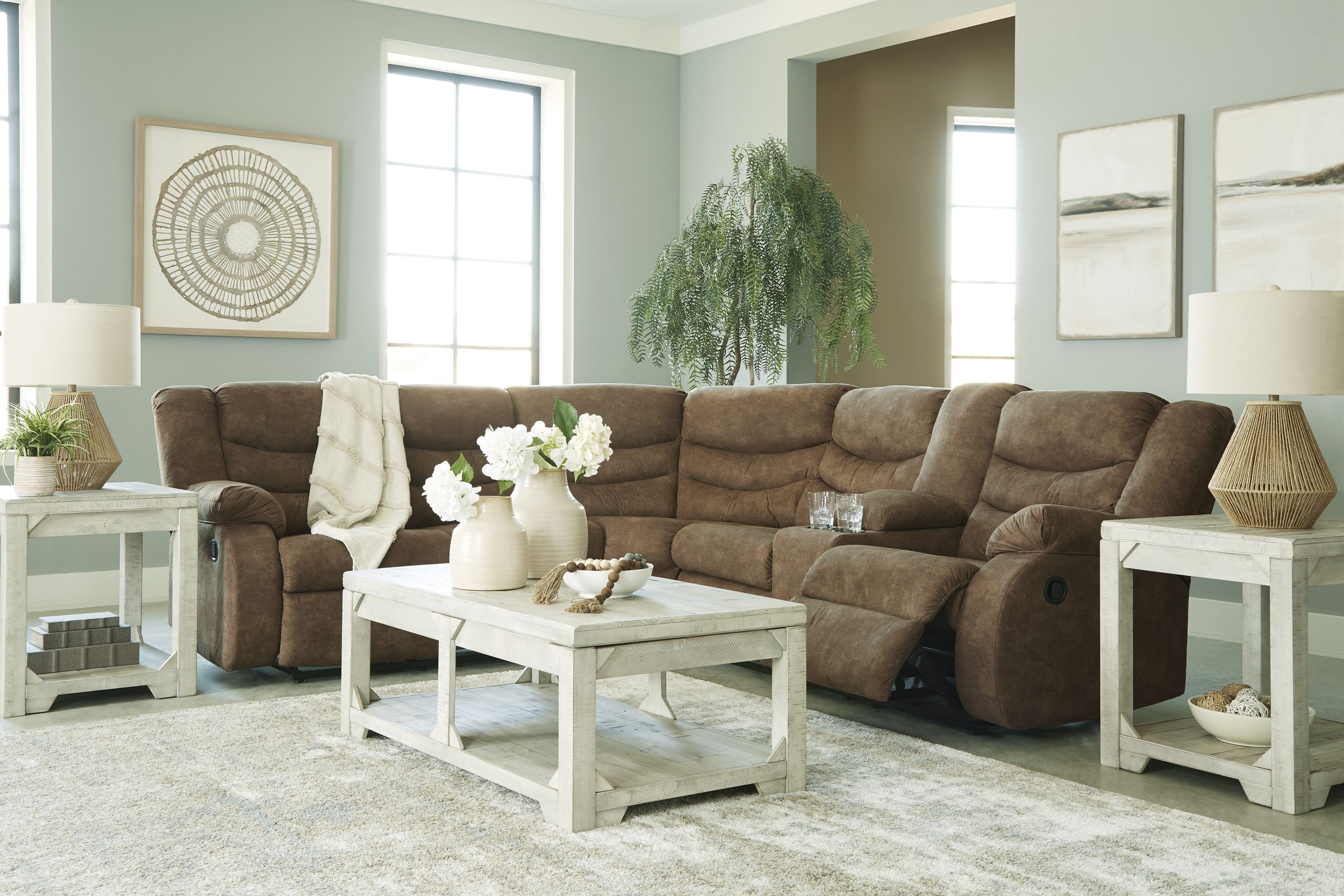 Partymate 2-Piece Faux Leather L-Shaped Reclining Sectional Sofa w/Console