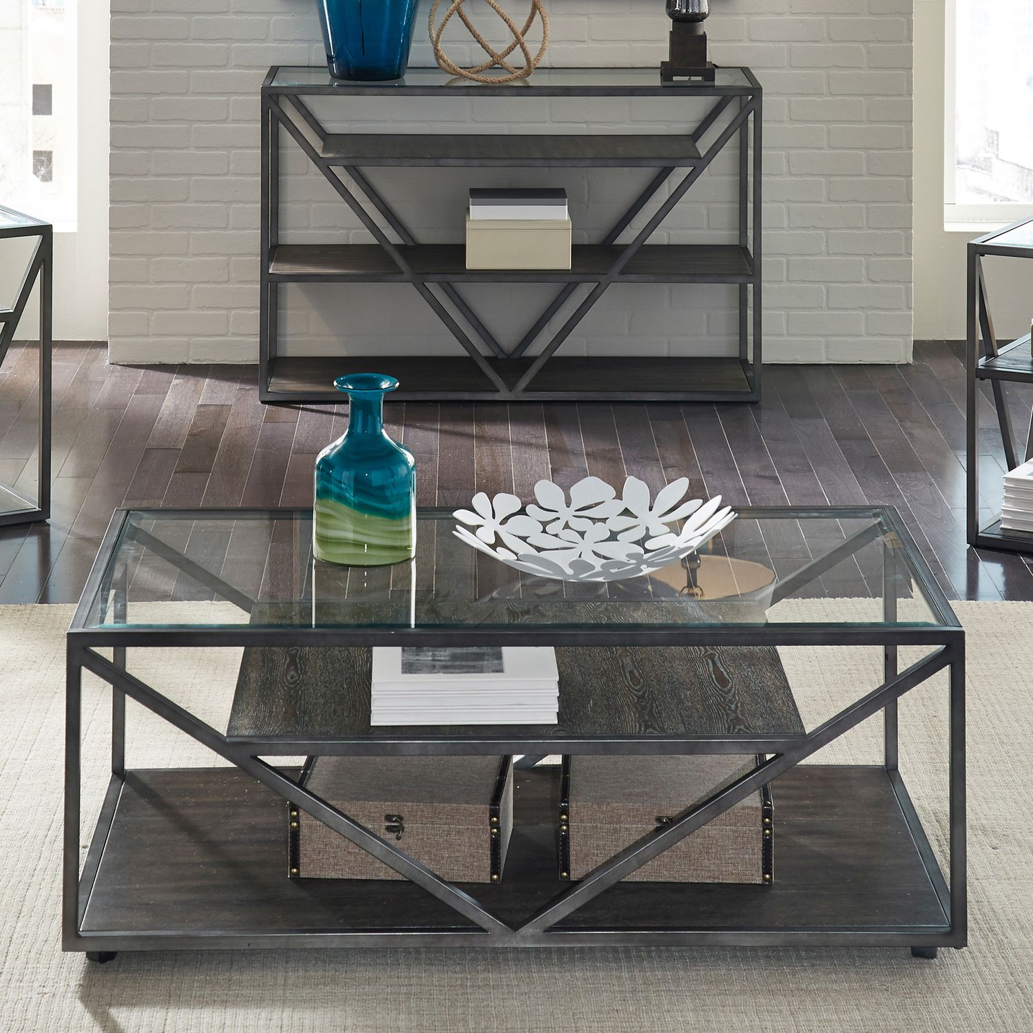Arista Rectangular Metal/Glass Top Cocktail Table w/Casters