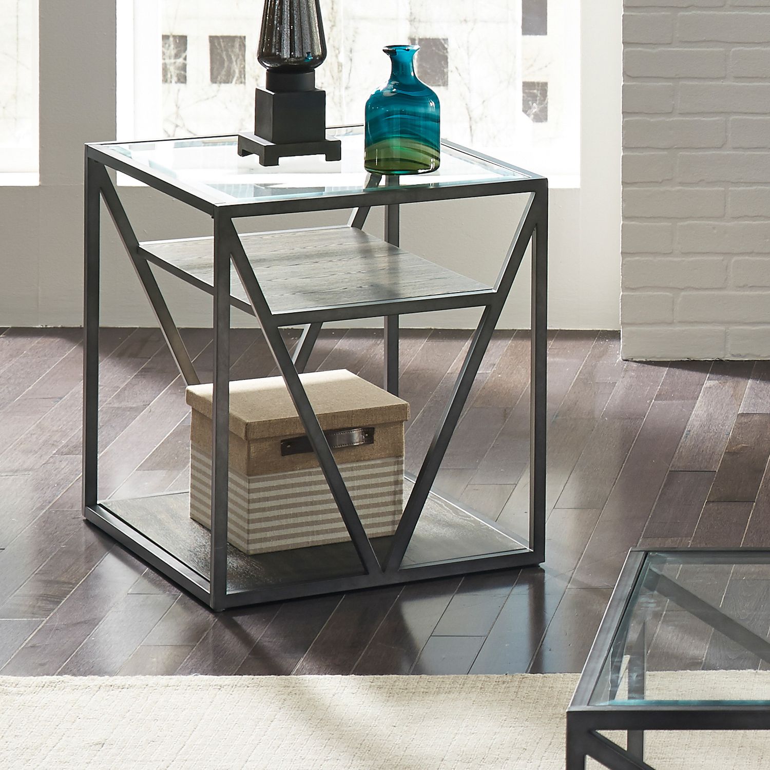 Arista Metal & Glass Cocktail Table Set with Casters