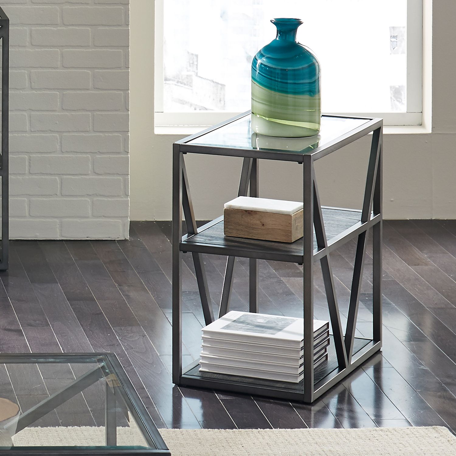 Arista Metal & Glass Cocktail Table Set with Casters