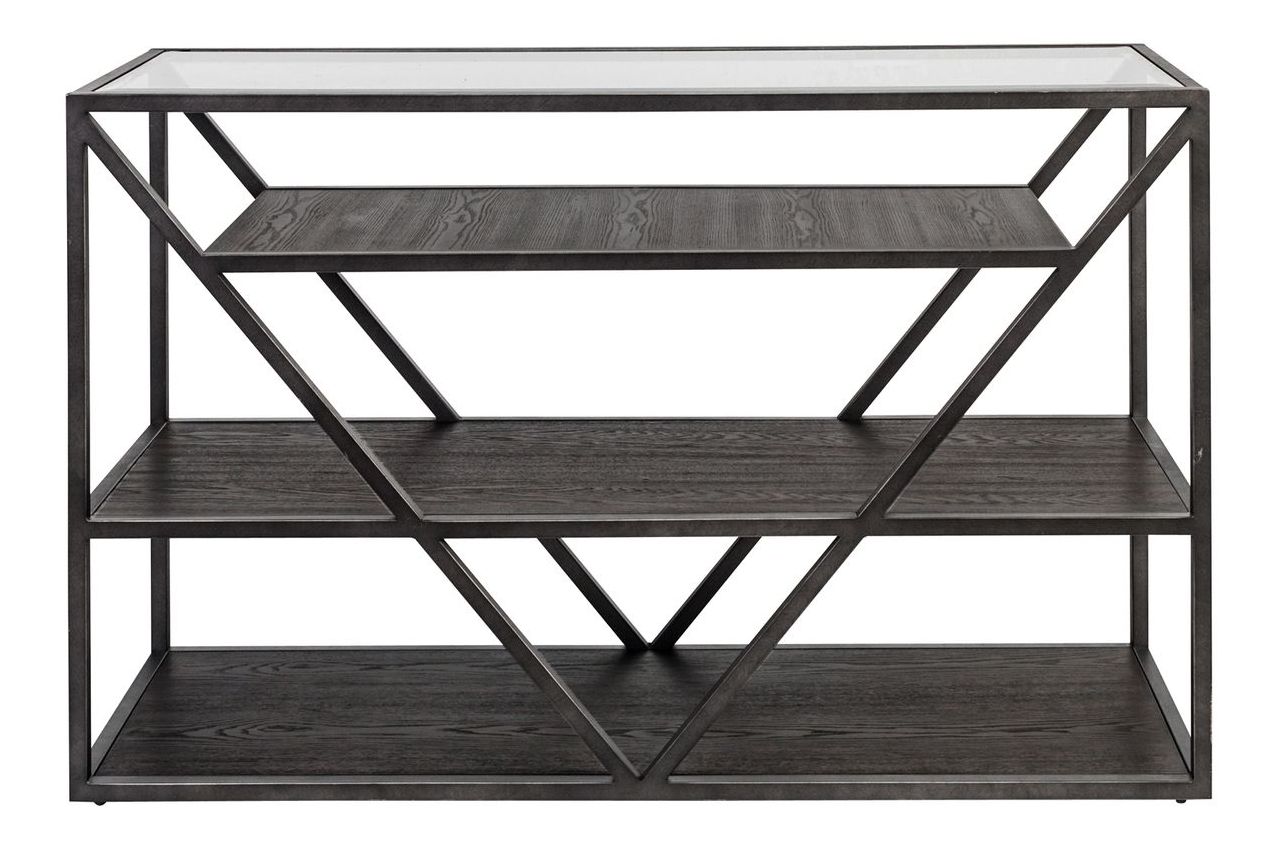 Arista Rectangular Metal/Wood/Glass Top Storage Sofa Table/Casters