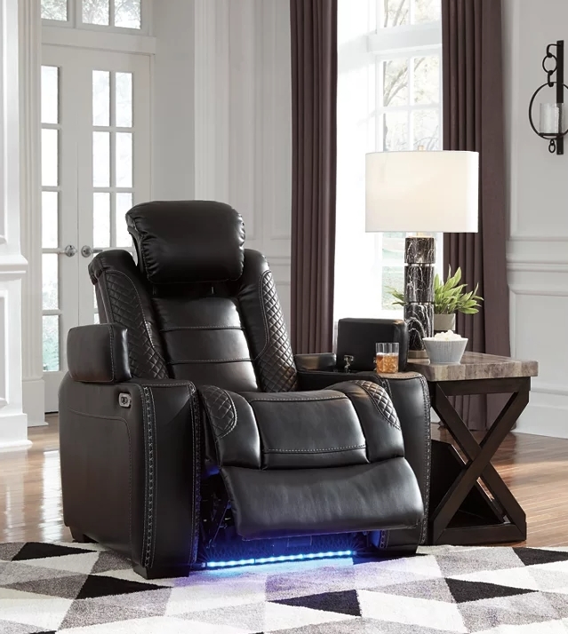 Party Time Leatherette Power Recliner w/Headrest